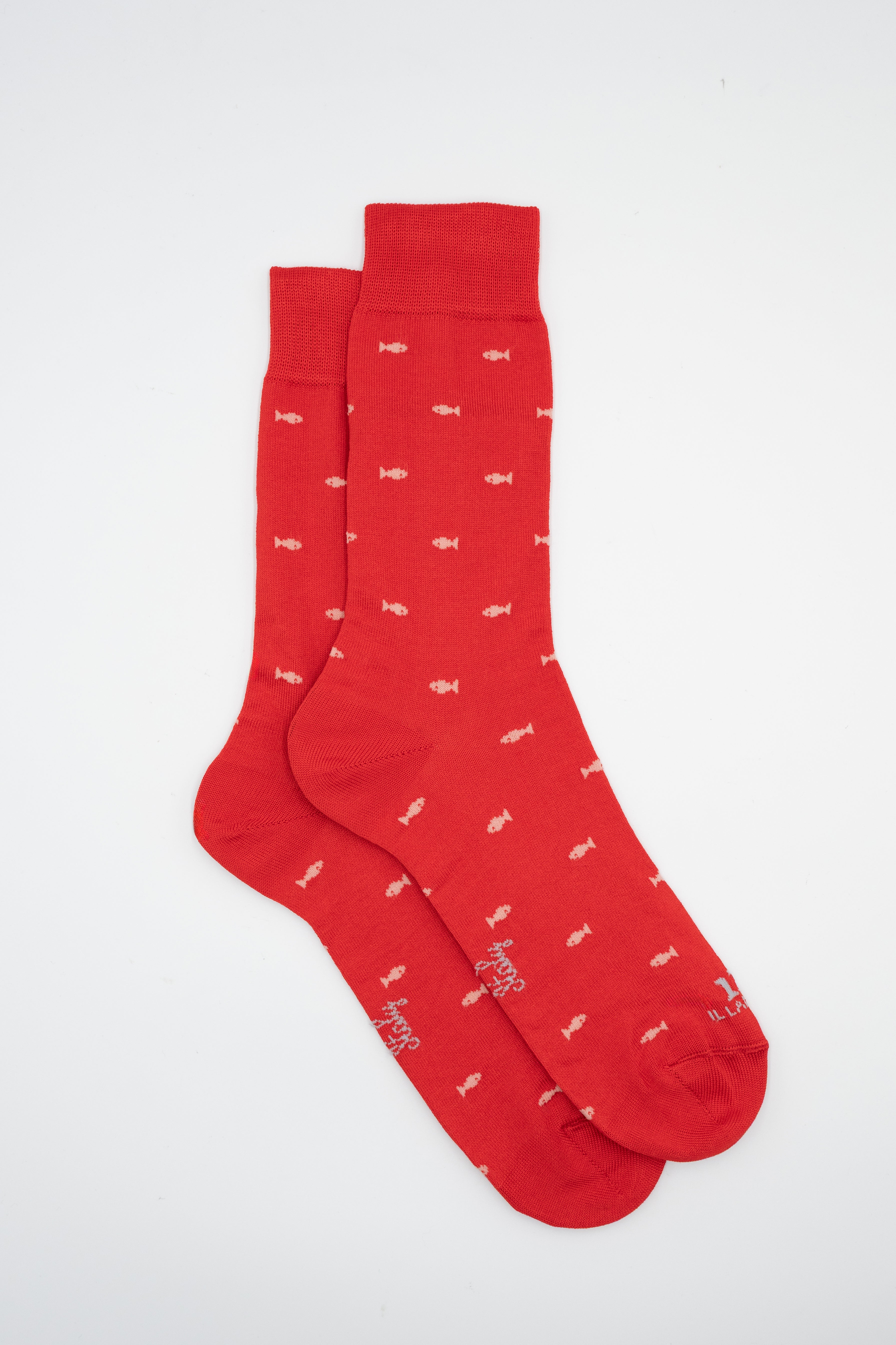 Calze Corte in Cotone Fantasia Pesci - ROSSO/ROSA