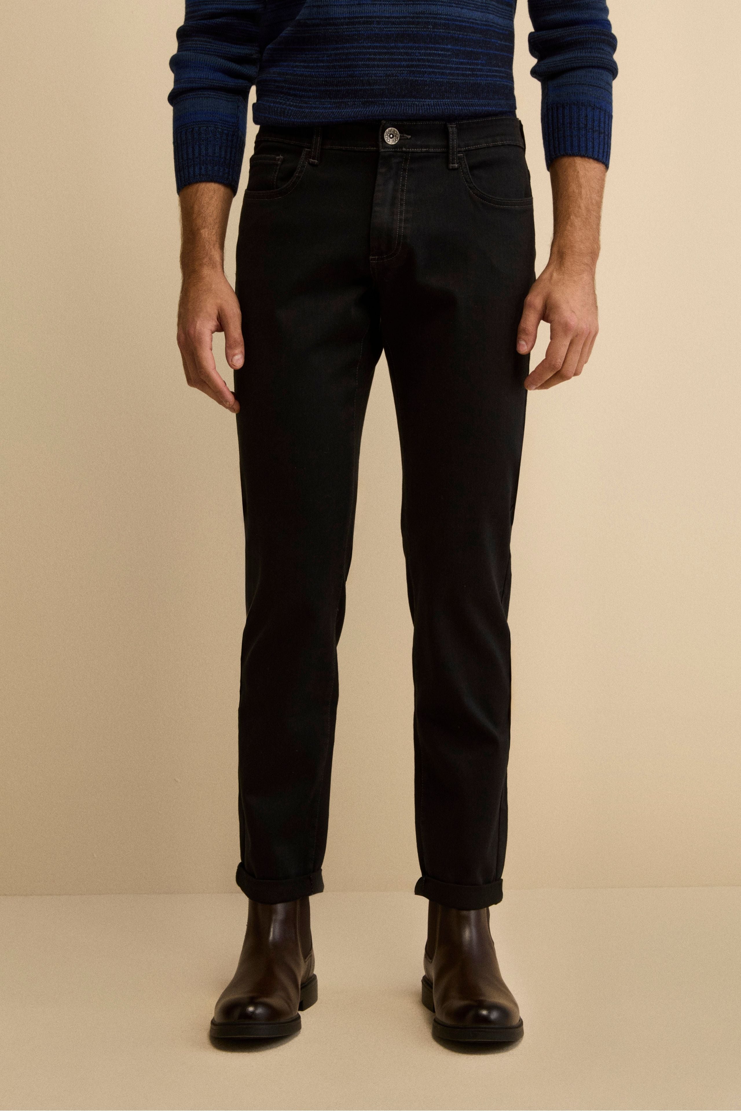 Jeans Slim Fit in Misto Cotone - DENIM/NERO
