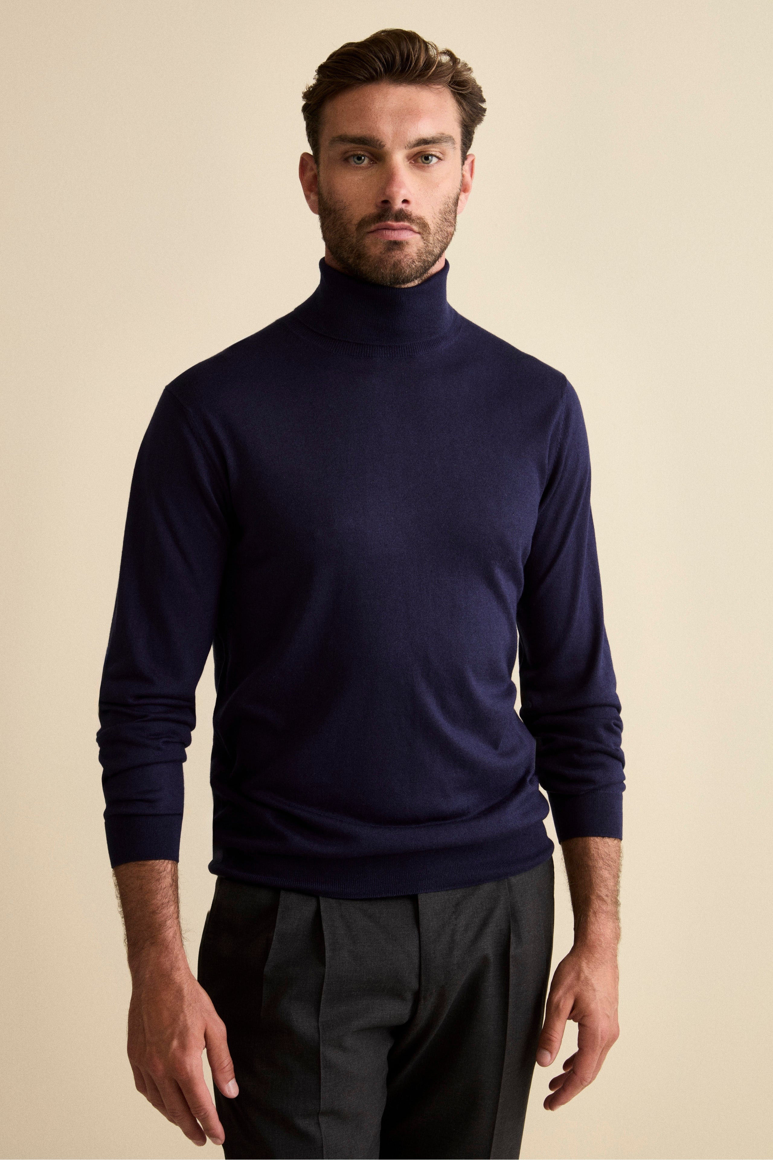 Maglia dolcevita in seta e cashmere - BLU NOTTE