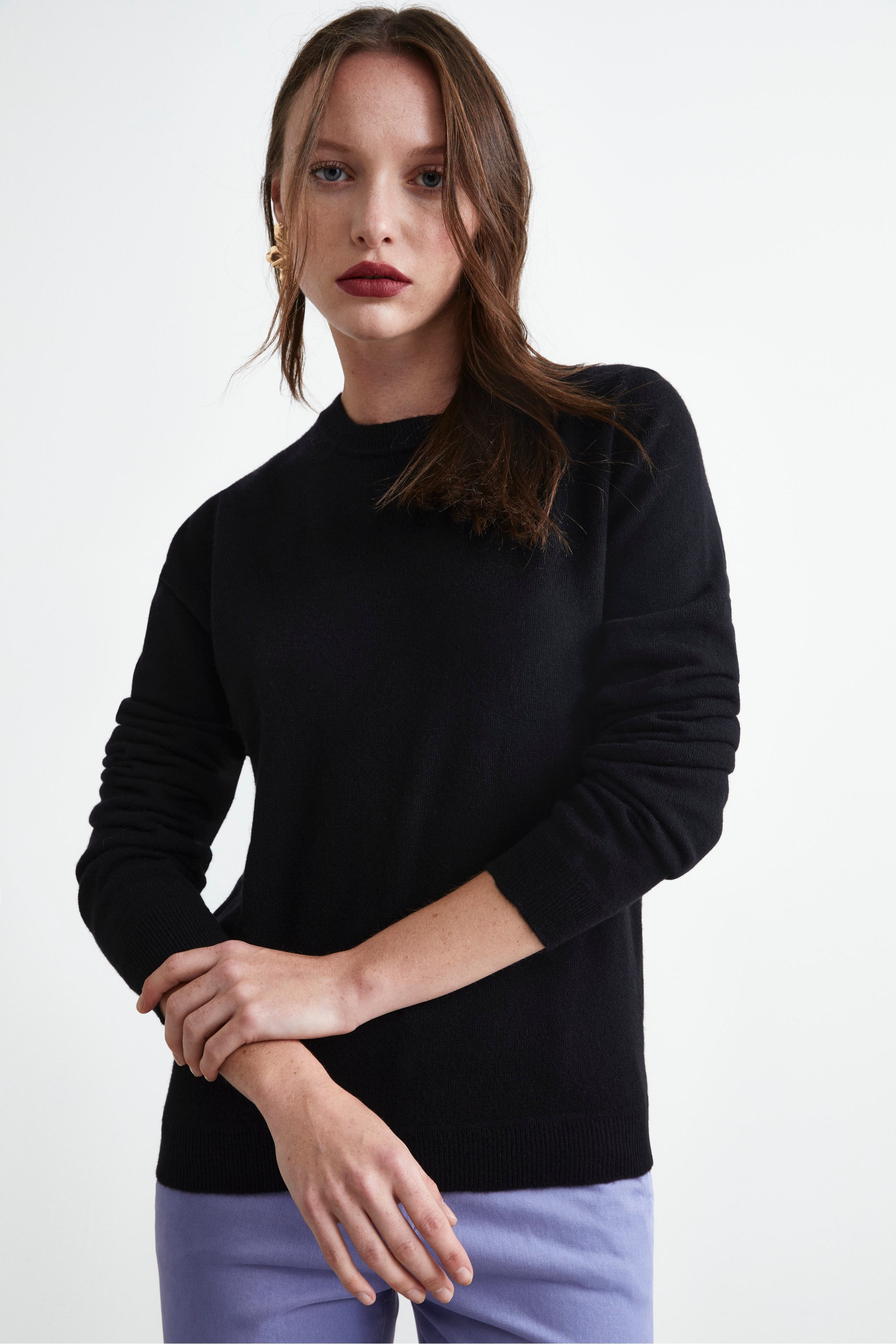 Maglioncino girocollo lana e cashmere - NERO