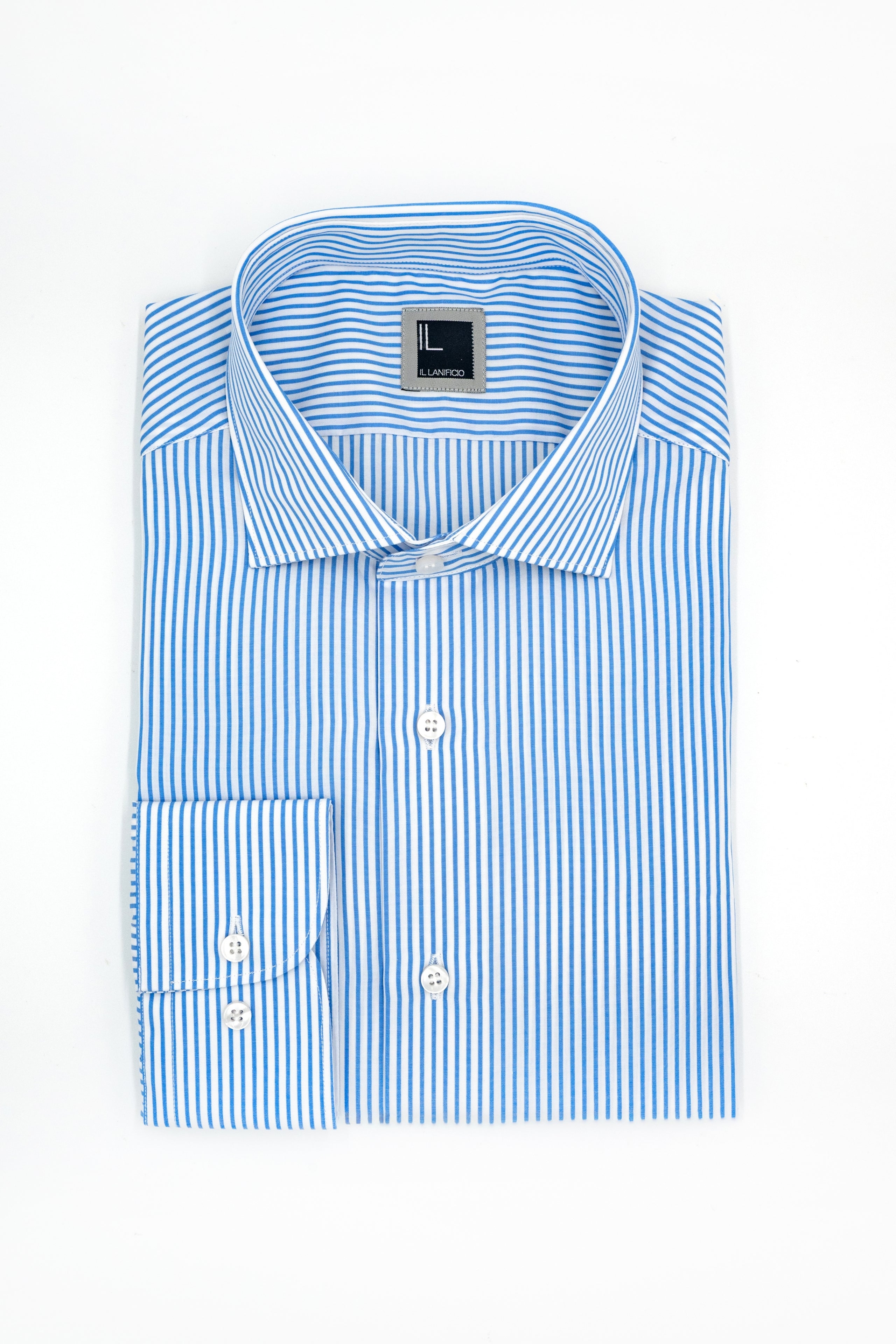 Camicia Slim Fit a Righe con Collo Francese - AZZURRO RIGATO