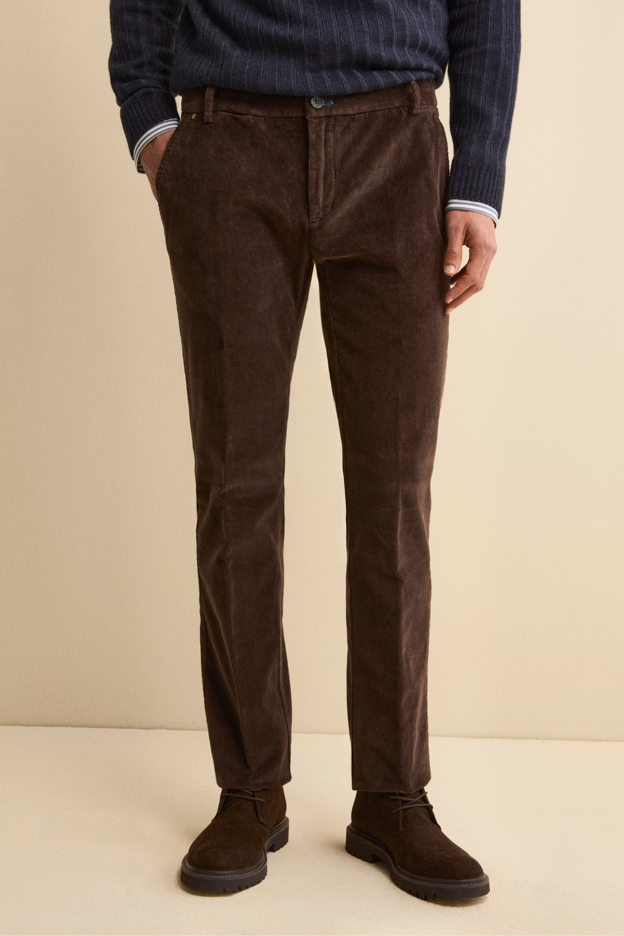 Pantalone Chino Regular Fit in Velluto - MARRONE