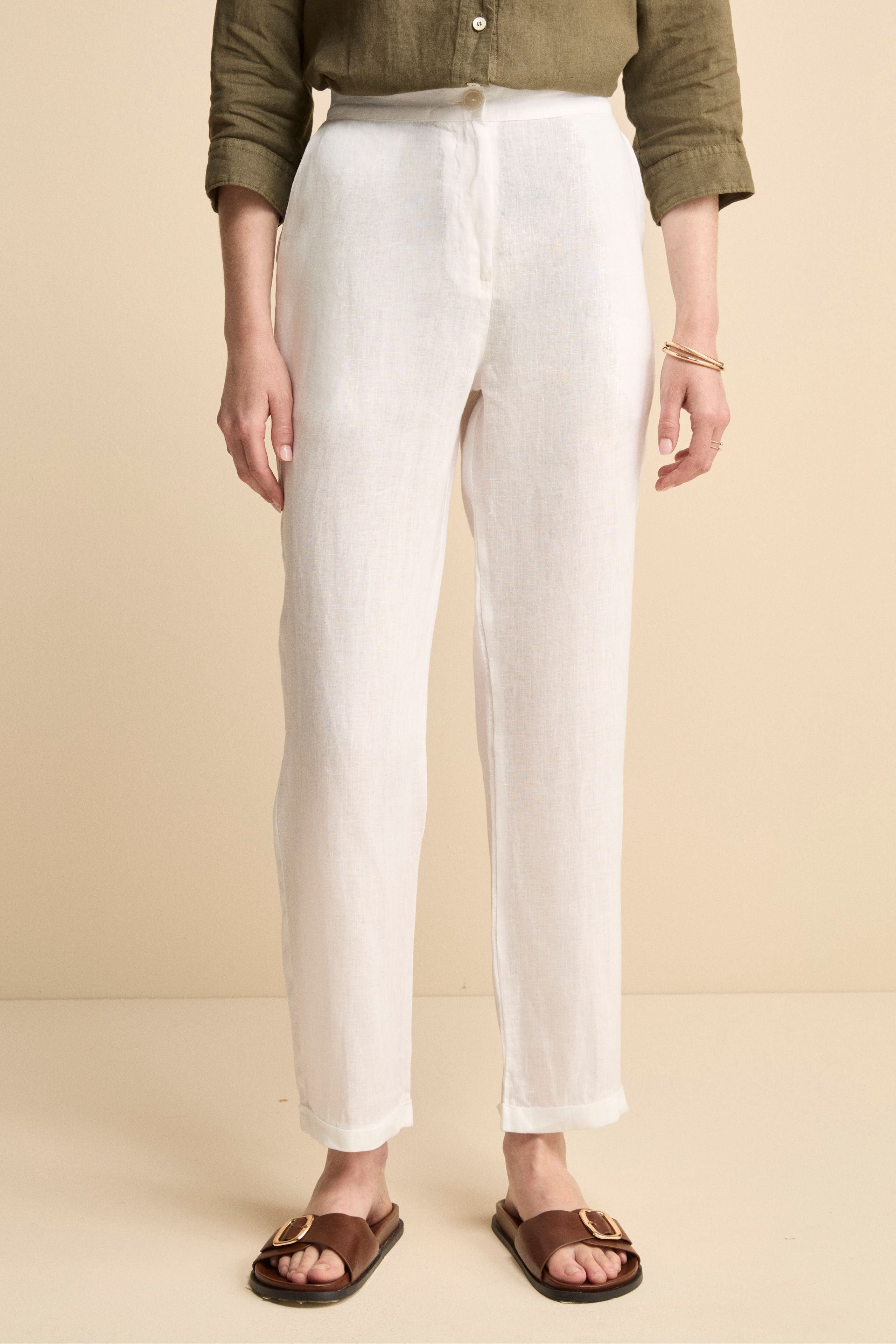 Pantalone Over in Lino con Elastico - BIANCO