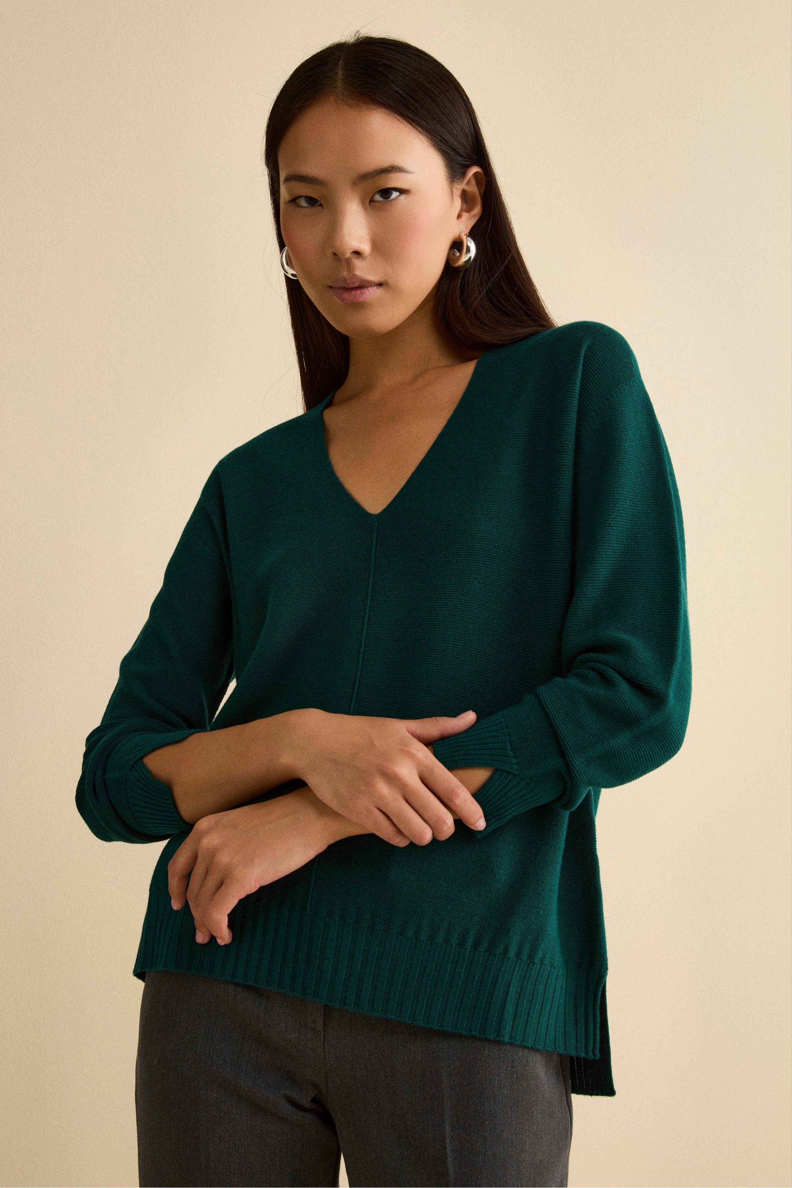 Maglia Over Scollo a V in Lana Merino - VERDE