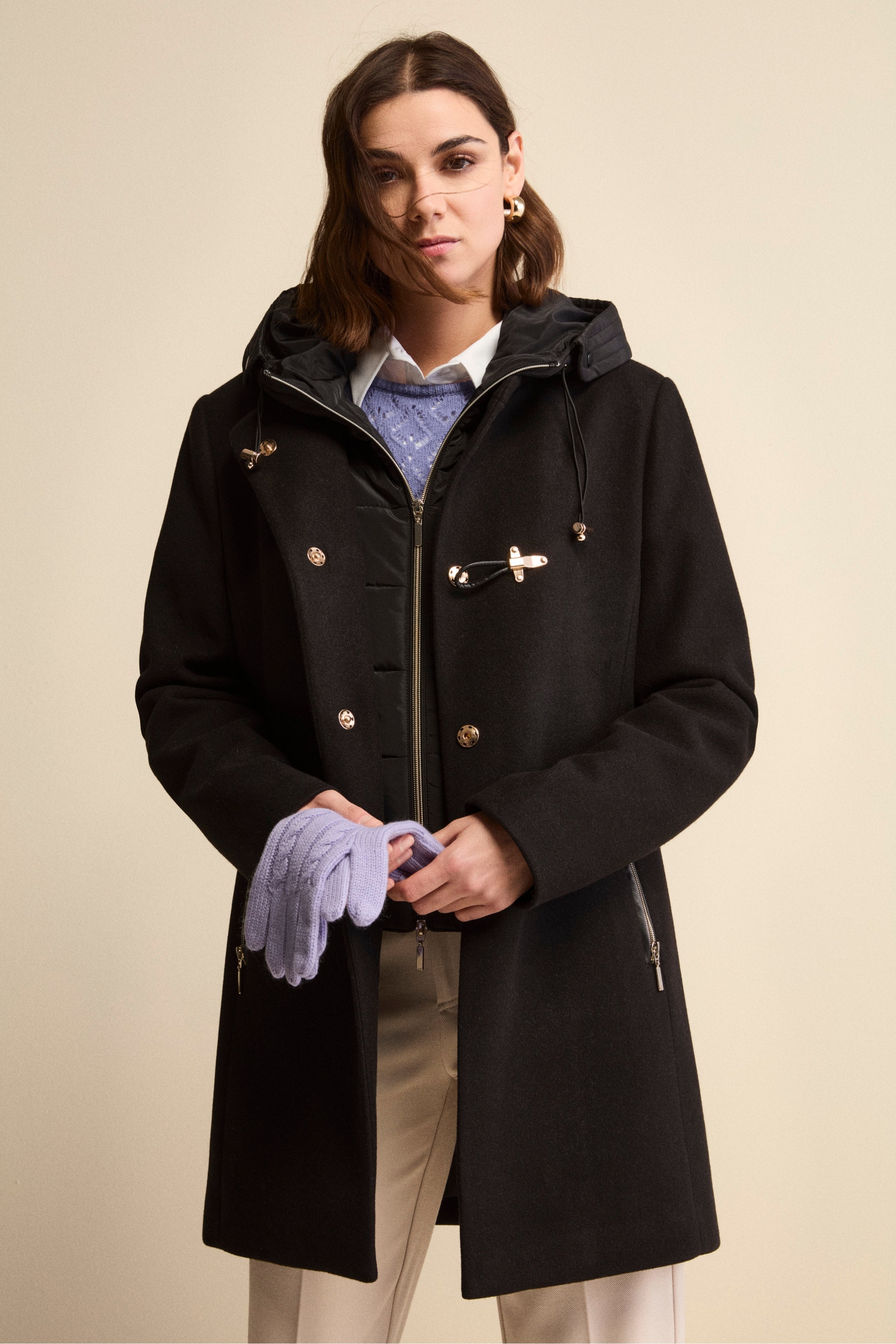 Cappotto Midi in Misto Lana con Alamaro - NERO