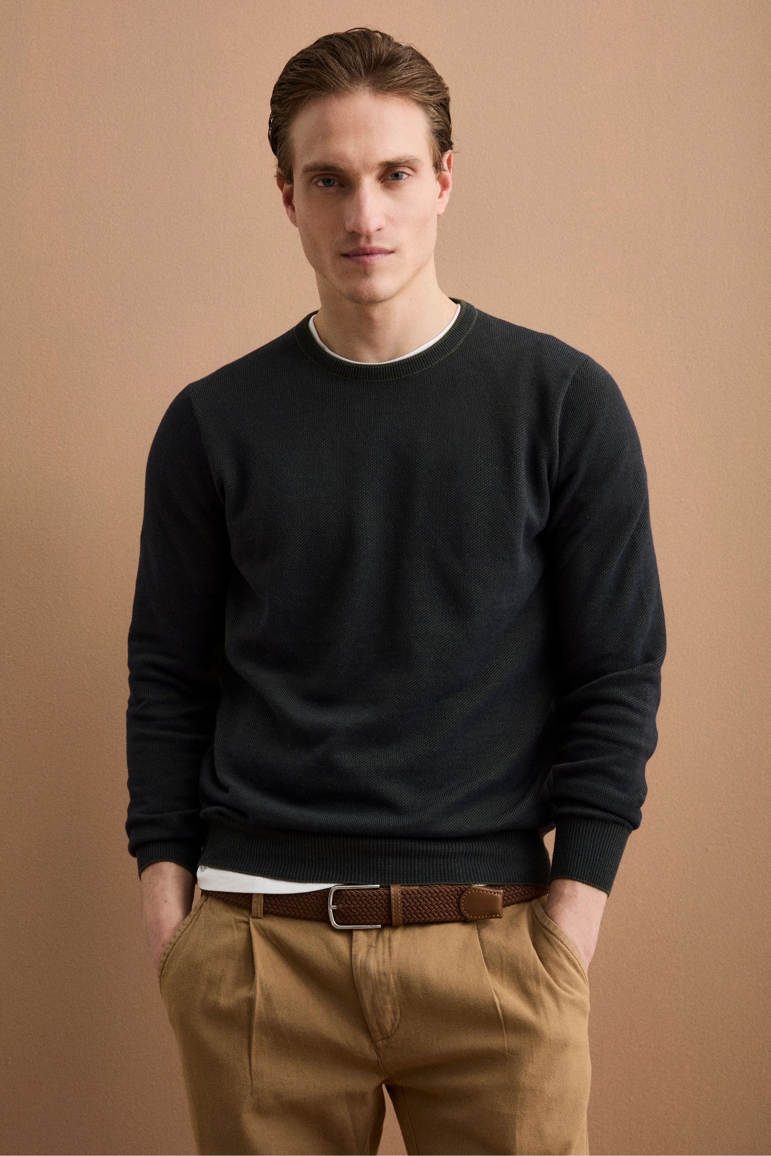 Maglia Girocollo Lavorata in Cotone - VERDE/BLU