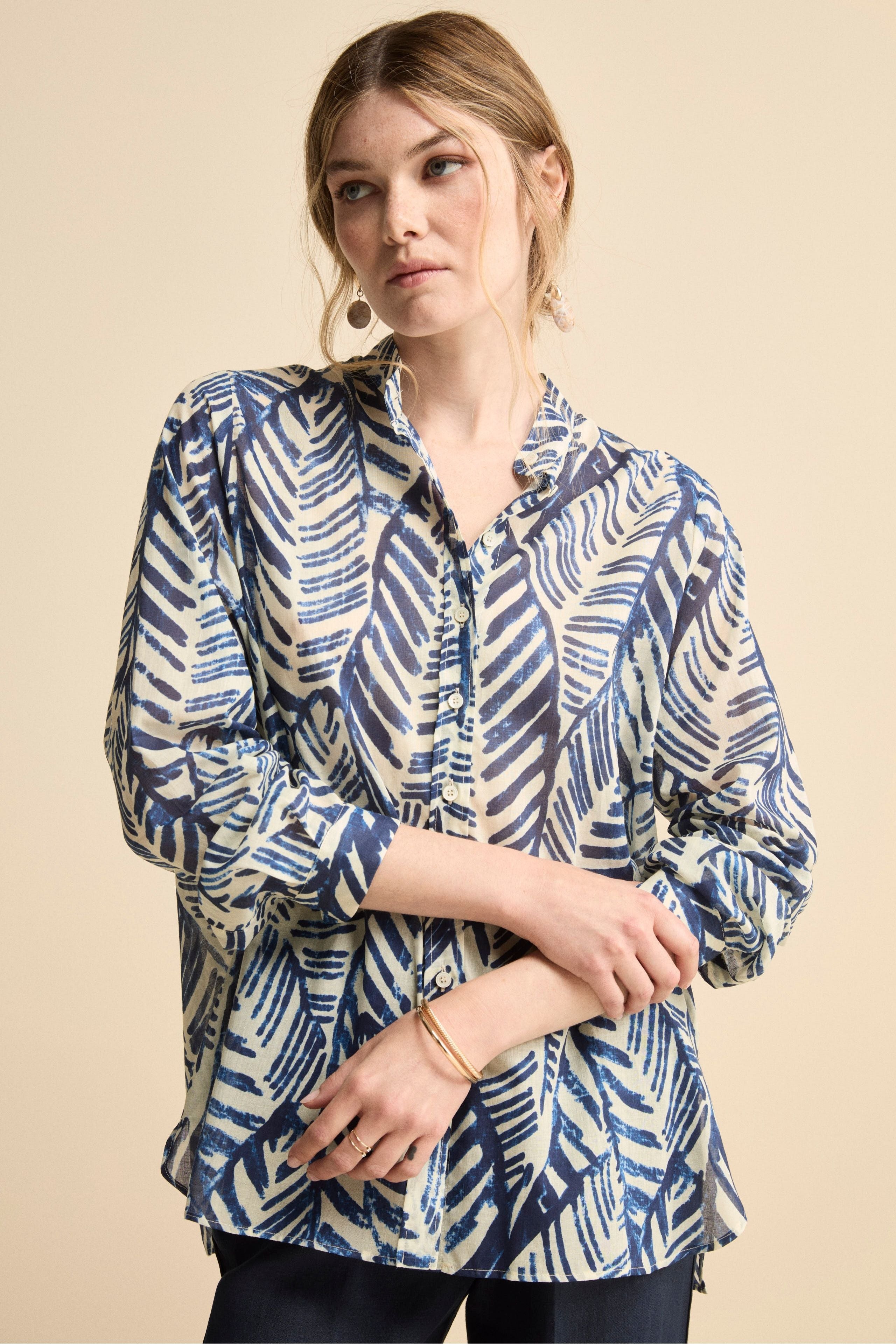 Camicia Over Coreana in Voile di Cotone - FANT. BLU