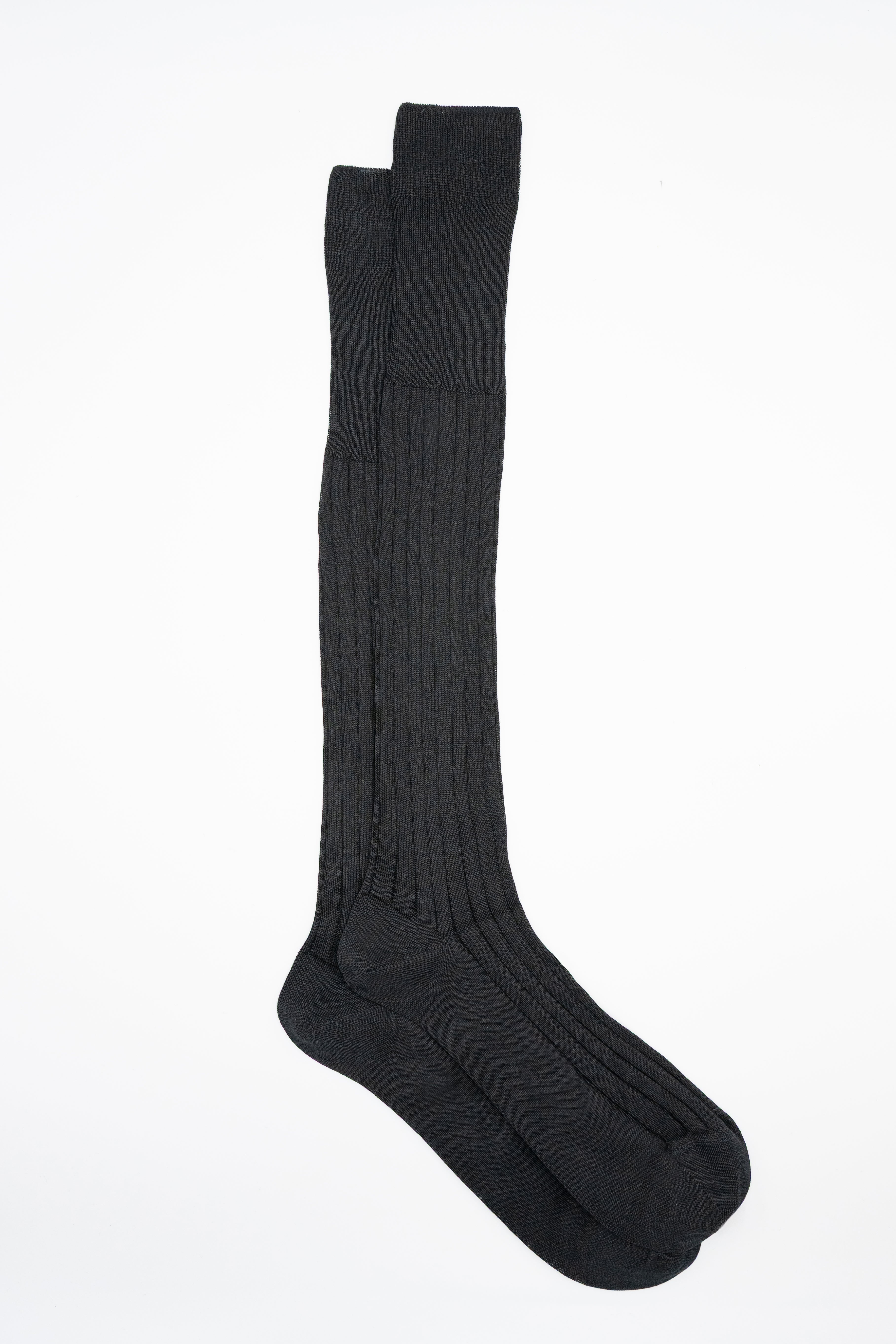 Calze Lunghe a Coste in Filo di Scozia - NERO