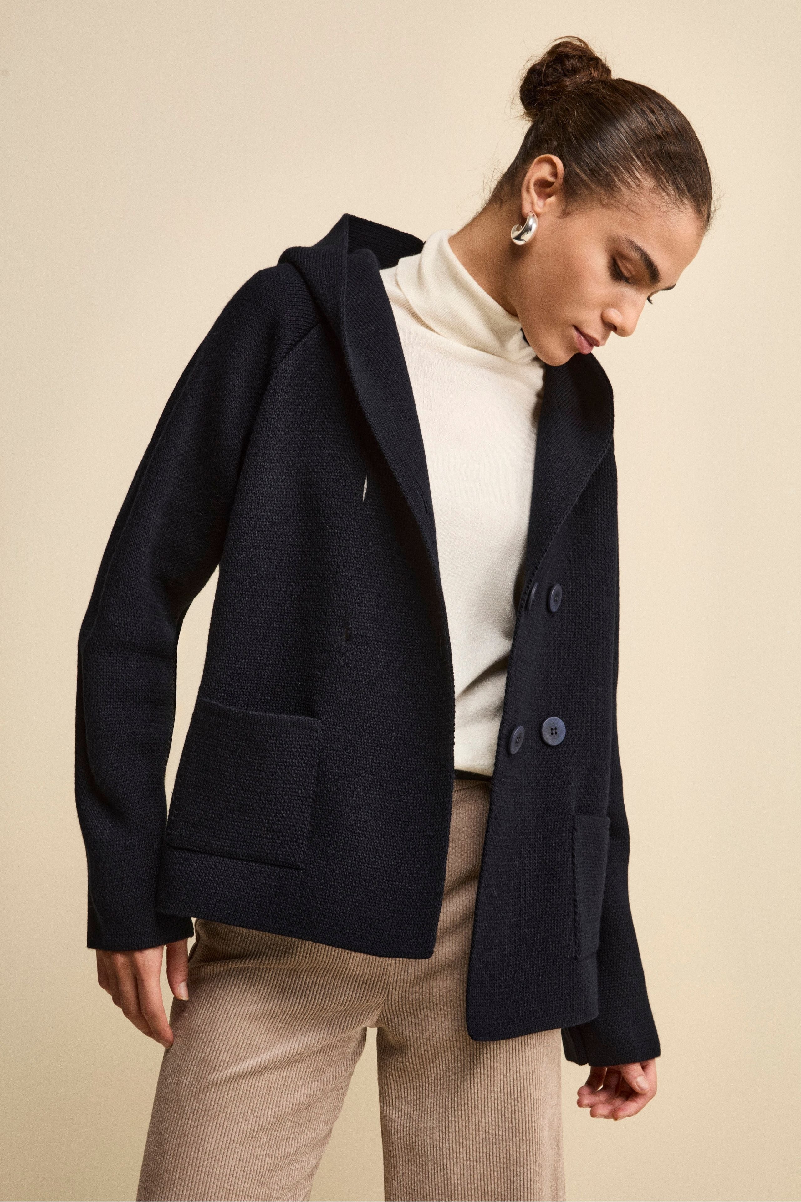 Cardigan Doppiopetto in Maglia con Cappuccio - BLU