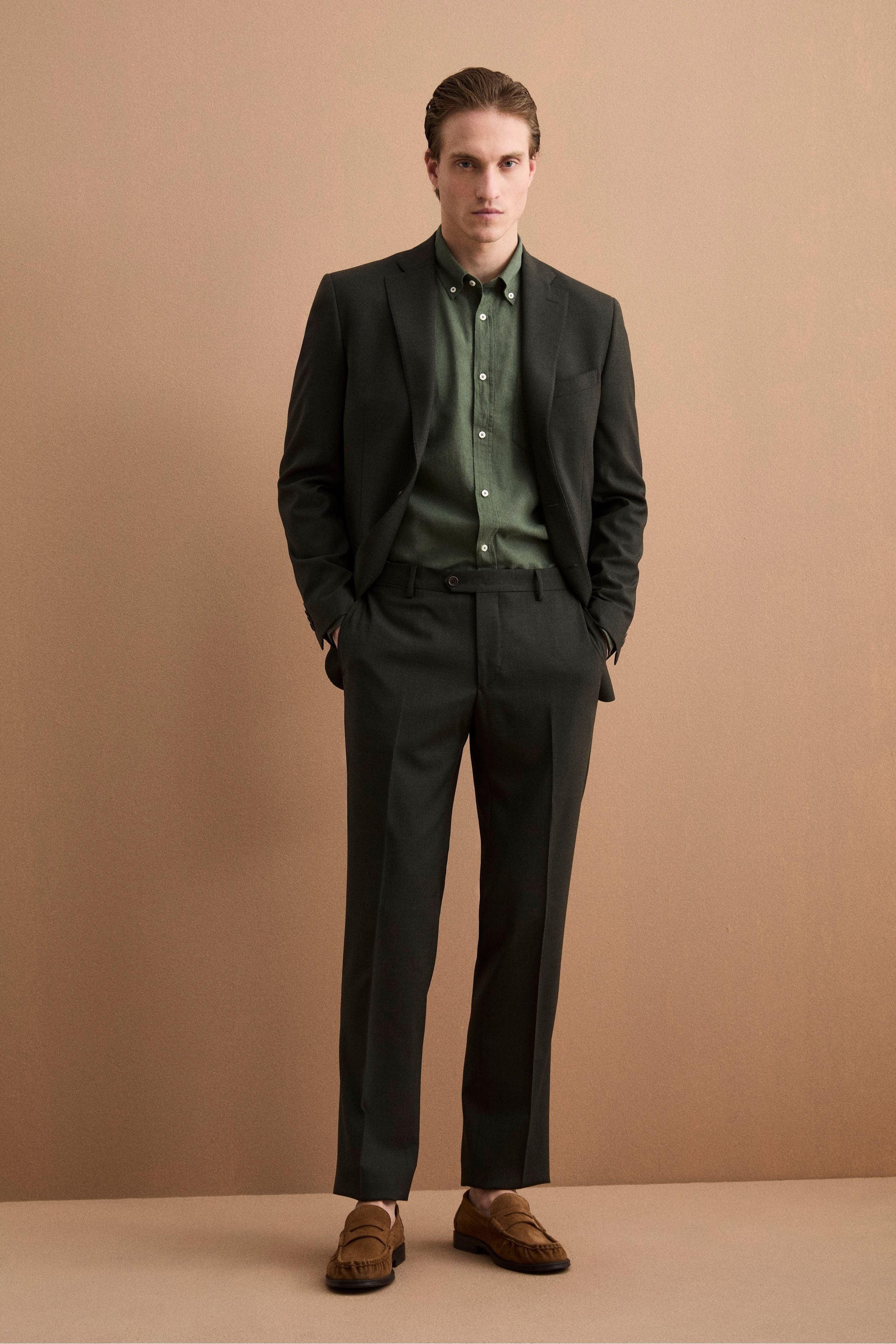 Abito Monopetto Foderato in Lana Vergine - VERDE