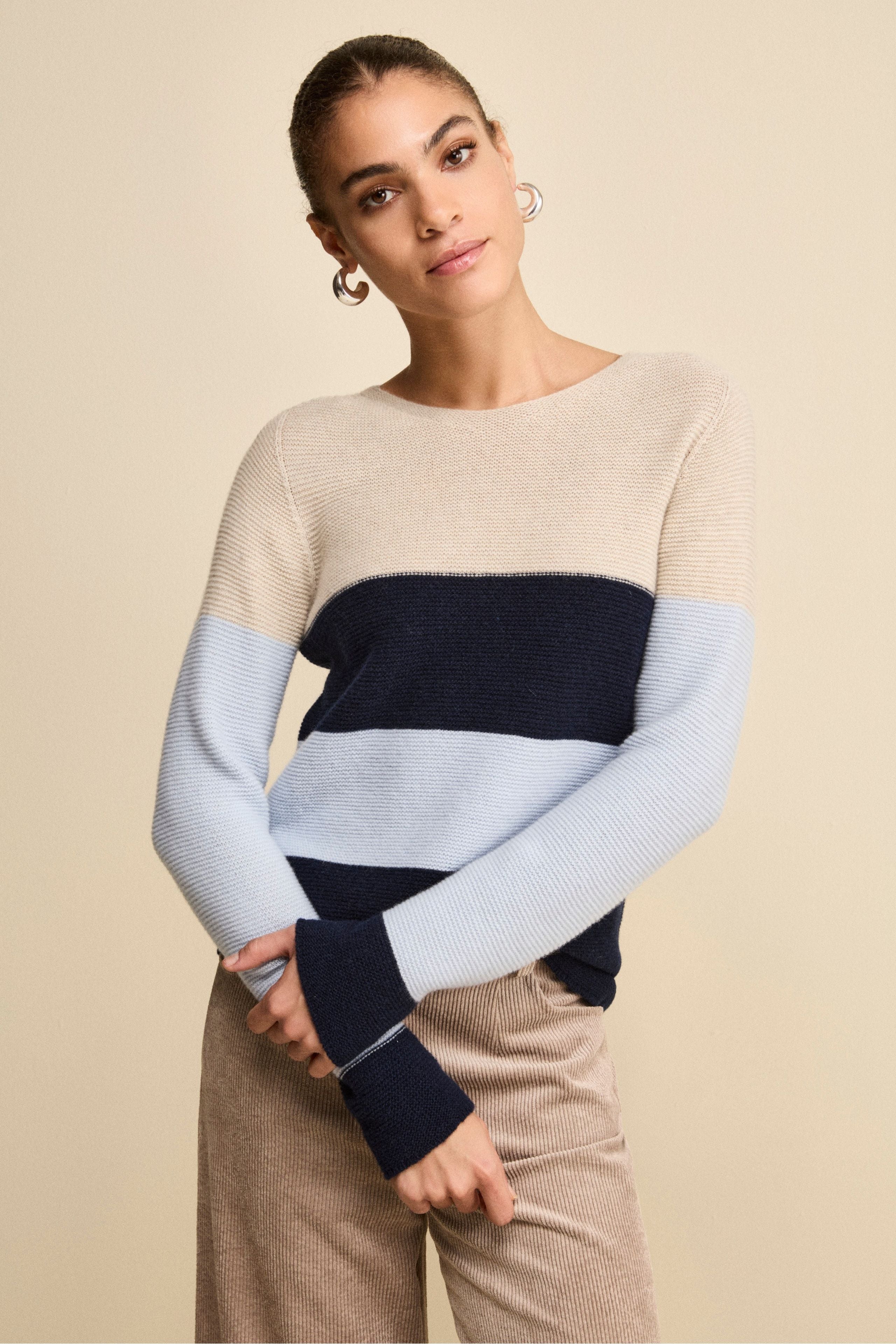 Girocollo Links a Righe in Lana e Cashmere - BLU/AZZURRO
