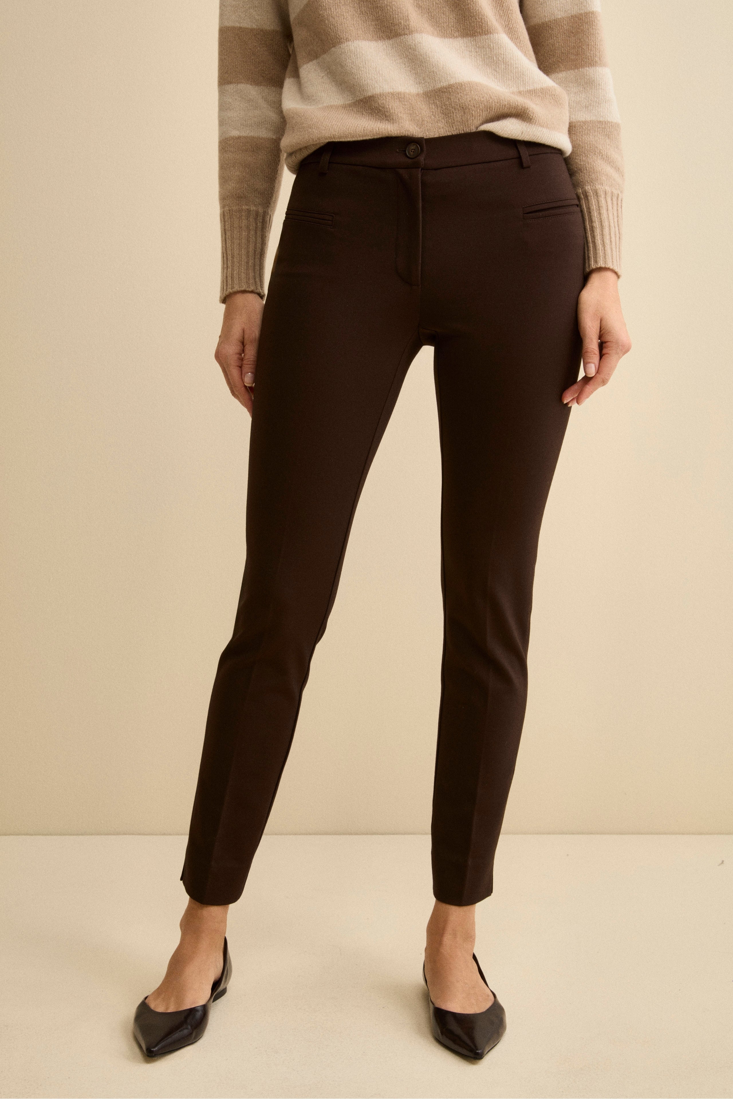 Pantaloni slim in jersey - MARRONE
