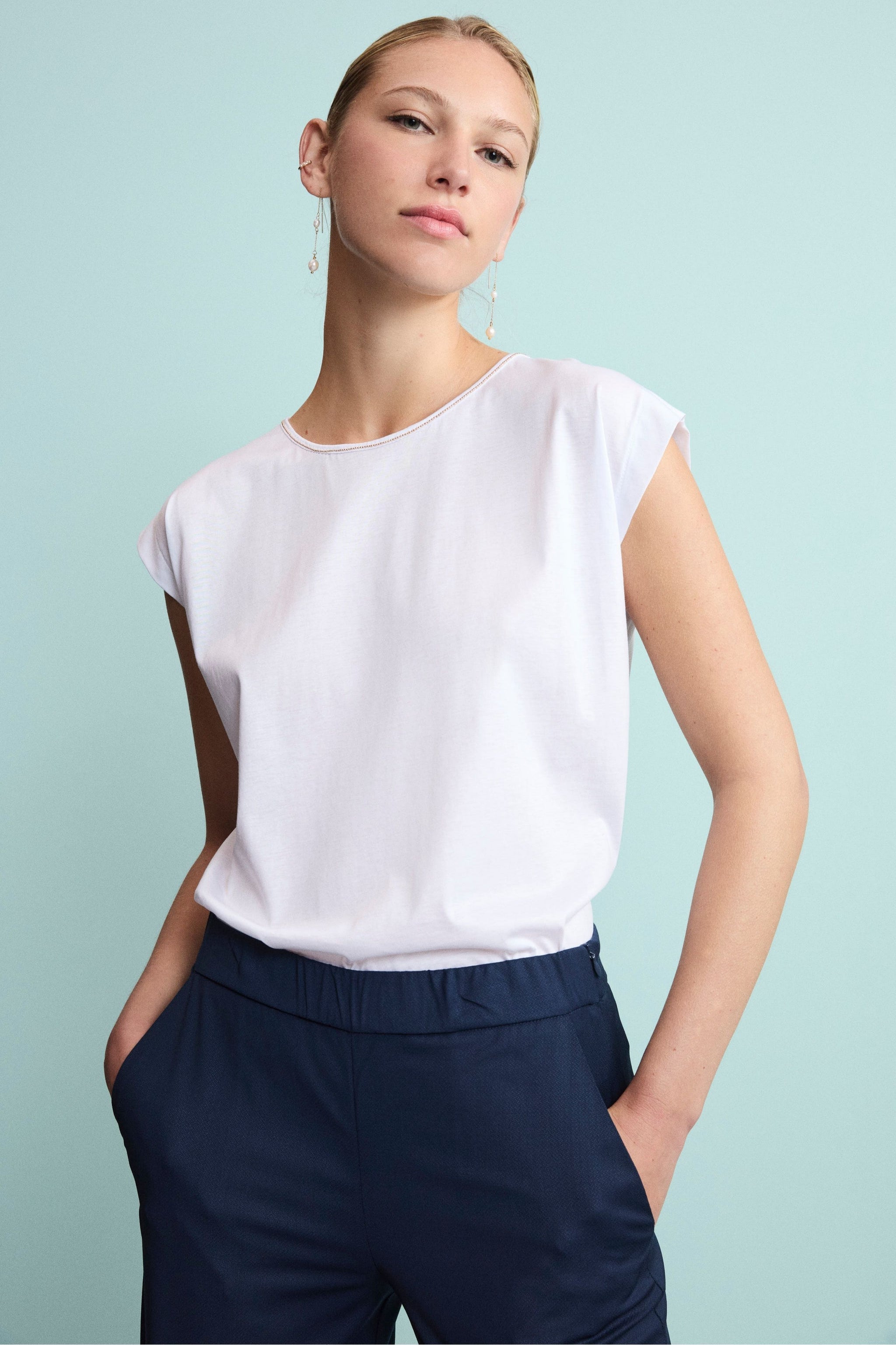 Maglia donna in Cotone con Maniche Corte e Pizzo San Gallo Jadea 4768