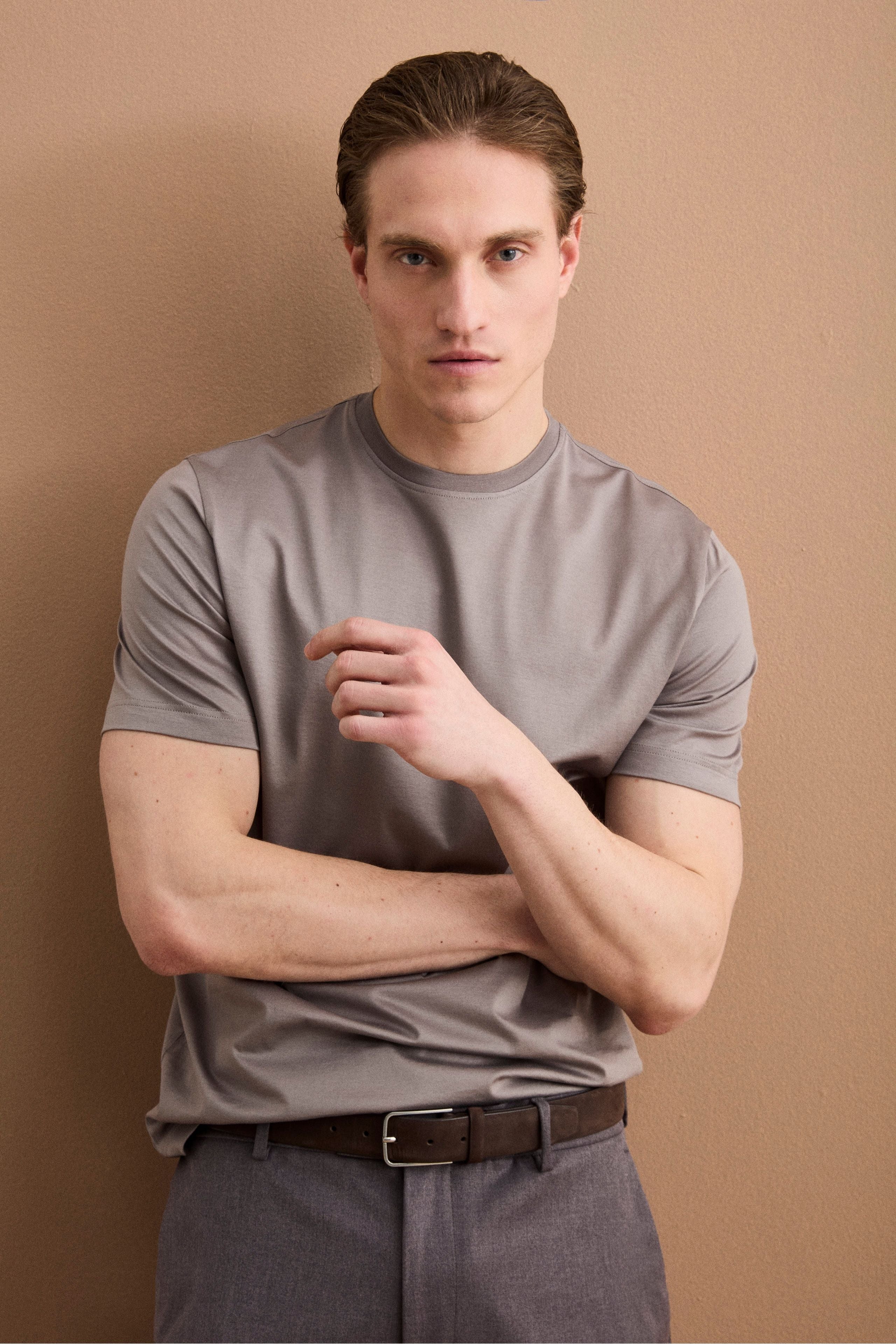 T-Shirt Slim in Filo di Scozia - GRIGIO