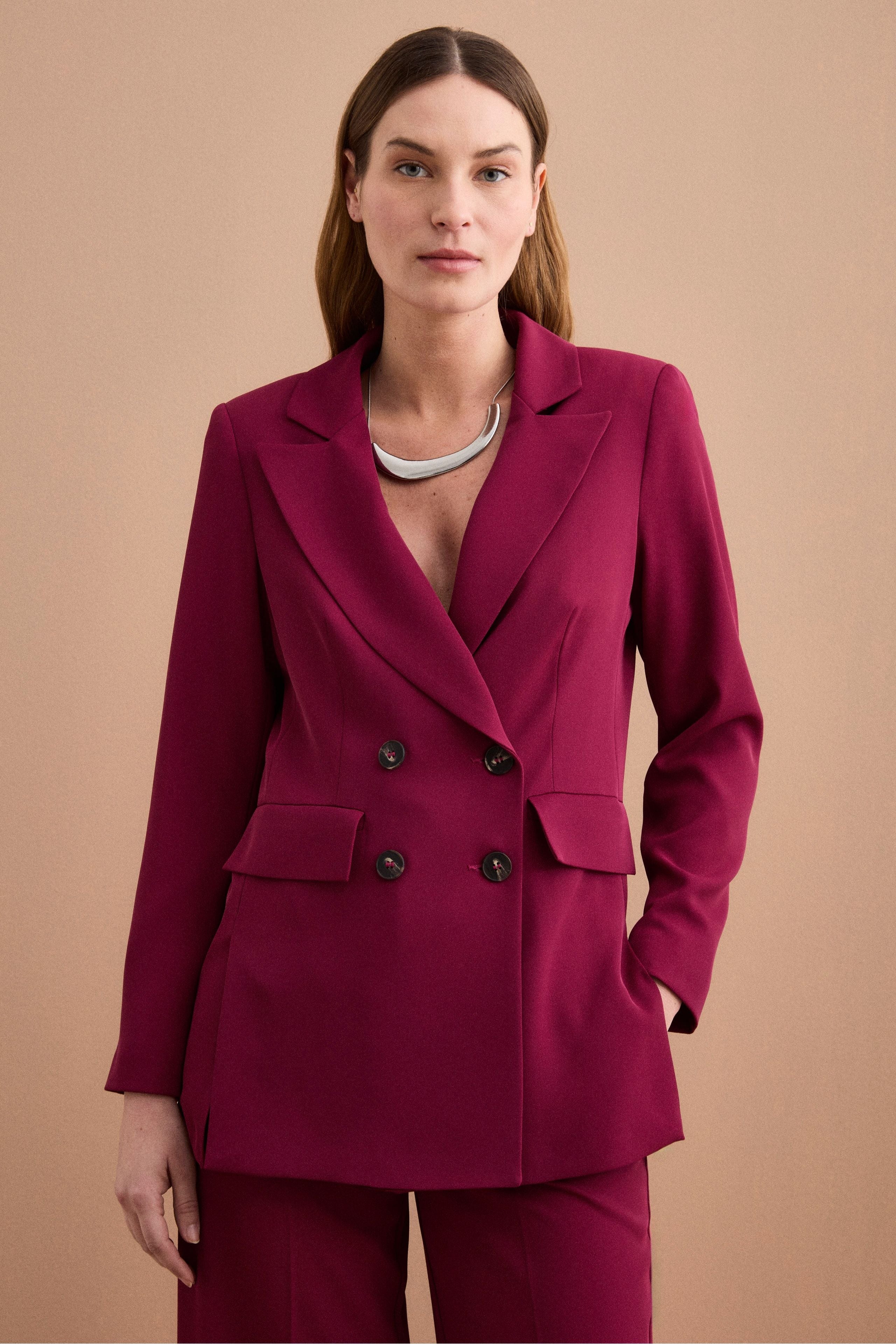 Blazer Doppiopetto Foderato in Cady - BORDEAUX