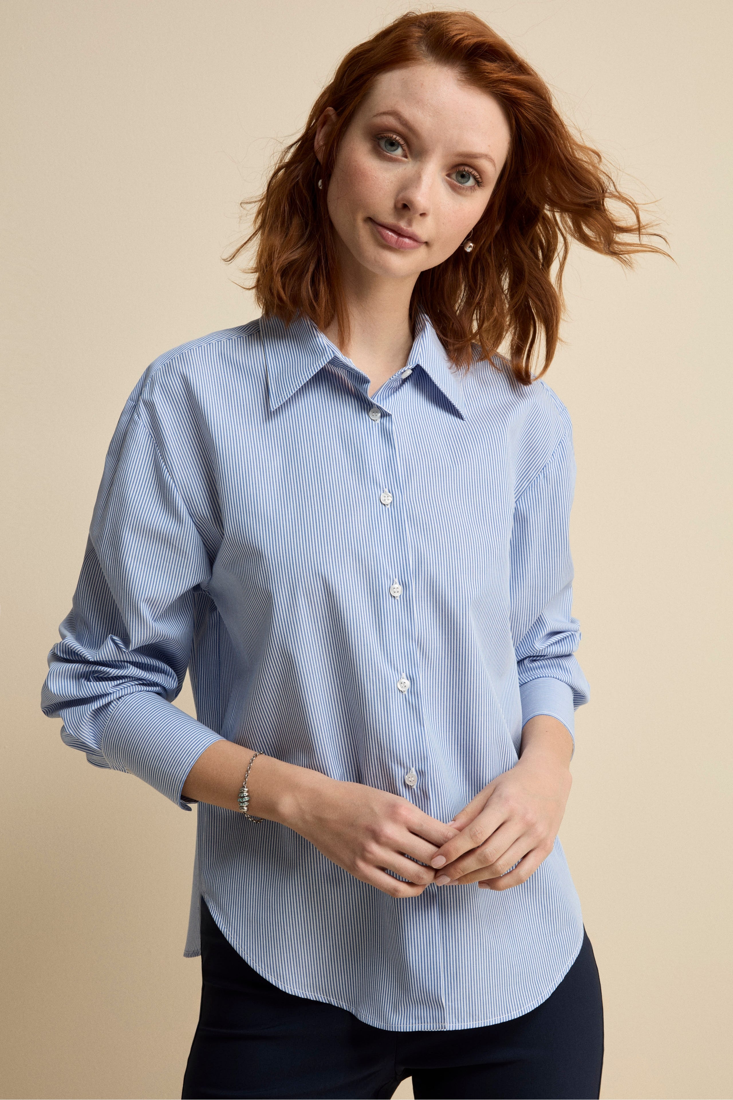 Camicia Fantasia Over in Cotone - BLU RIGATO