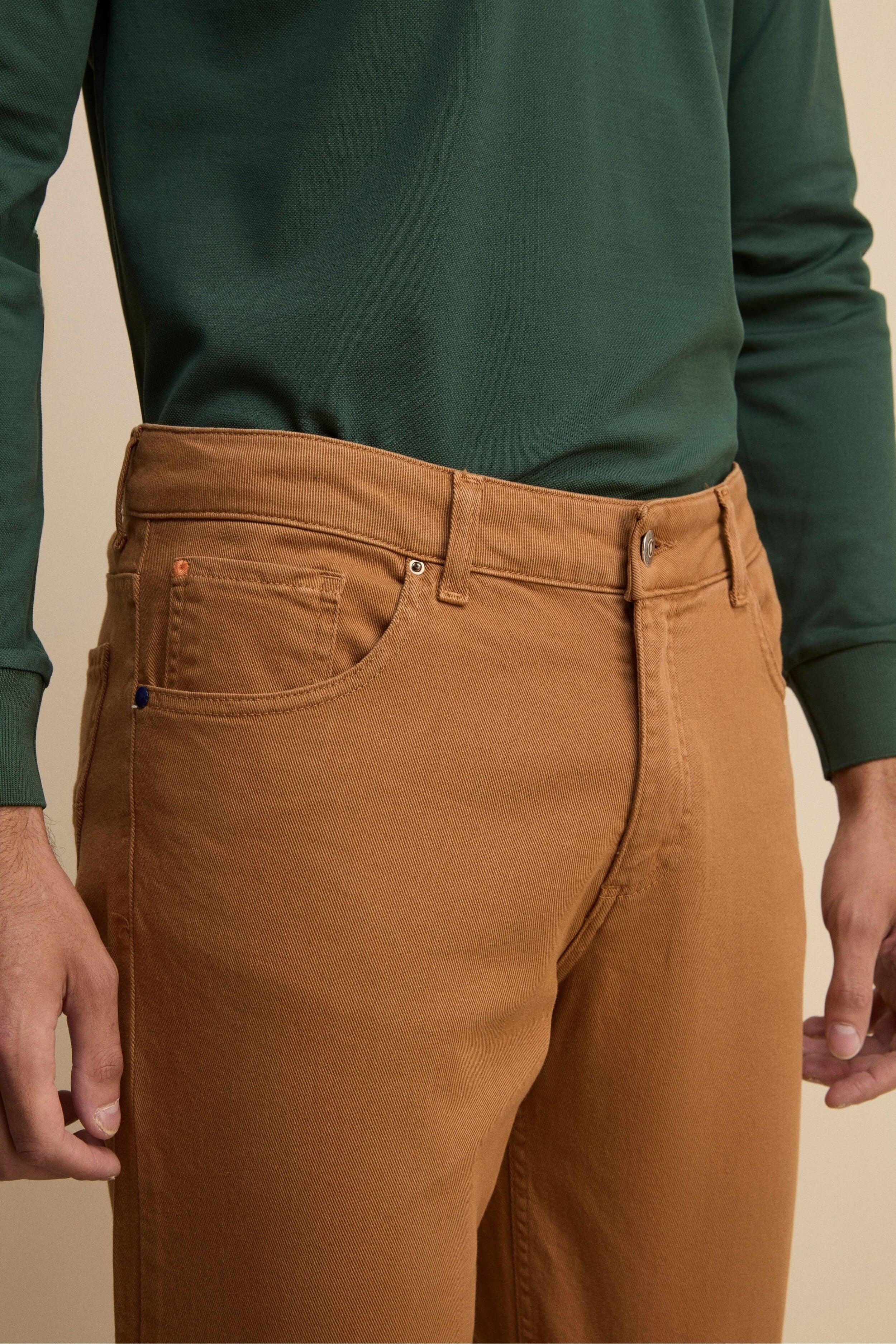 Pantalone Slim Fit Cinque Tasche in Denim - TABACCO