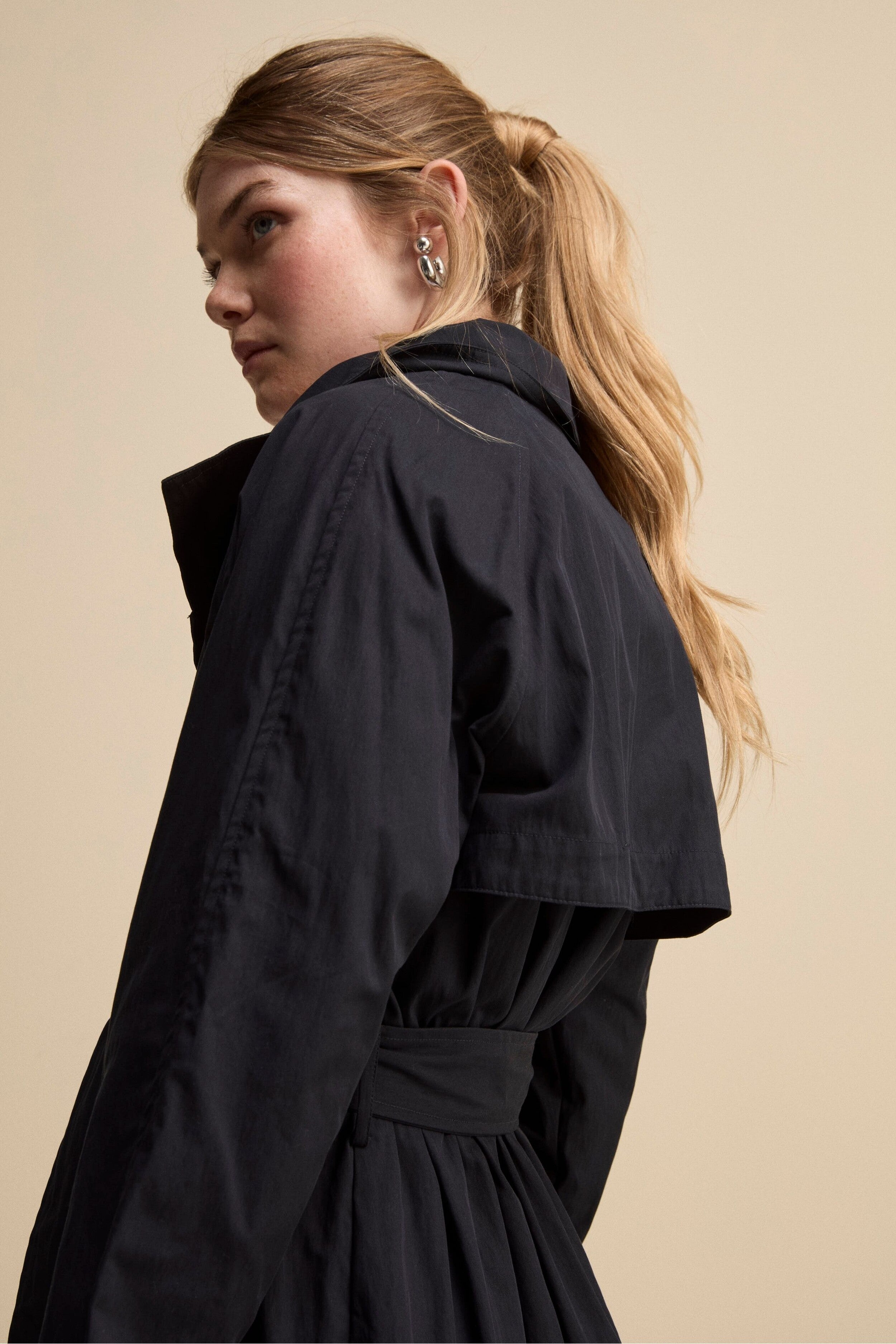 Trench Doppiopetto Midi con Cintura - NAVY