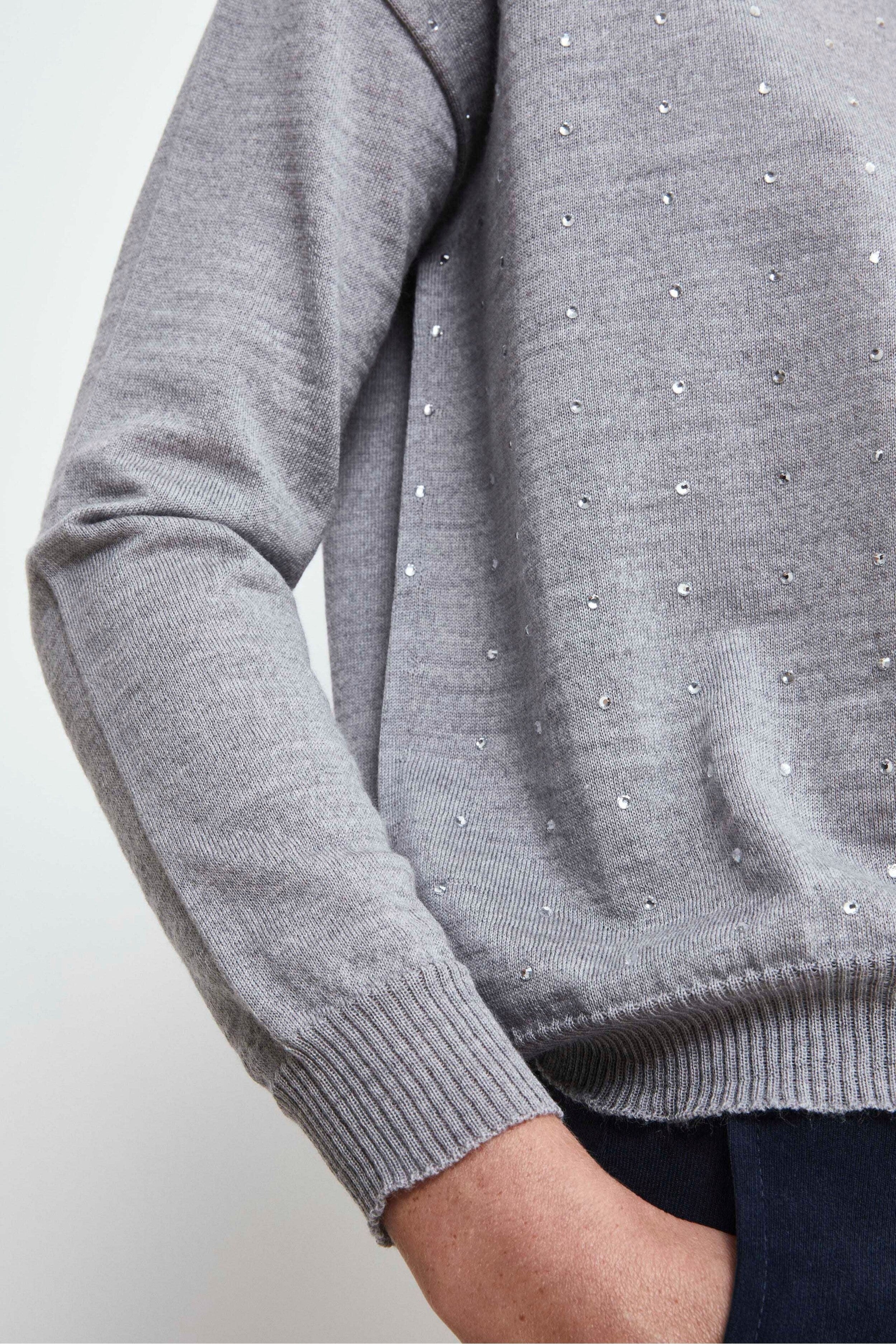Maglia strass in lana merino - GRIGIO CHIARO