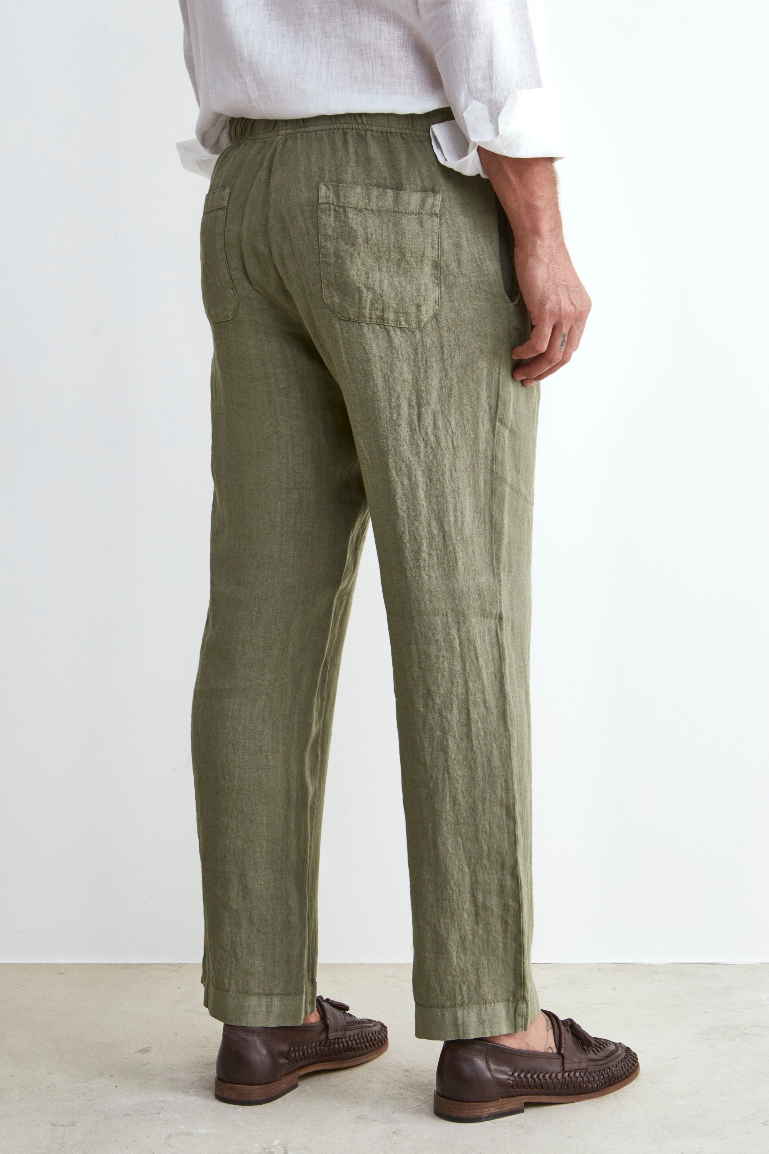 Pantalone in Lino con Coulisse - VERDE MILITARE