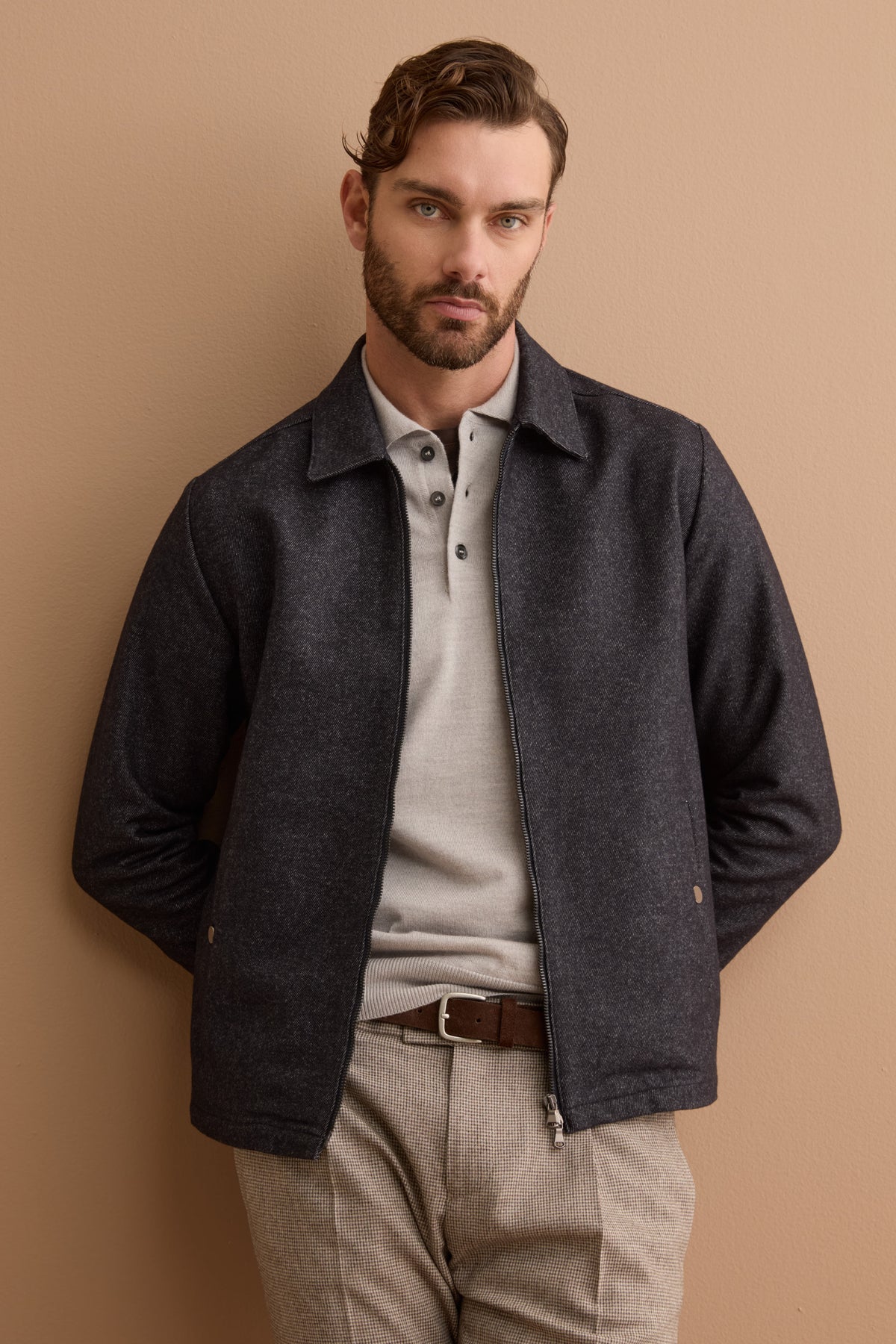 Giacca Overshirt in Misto Lana con Zip - BLU
