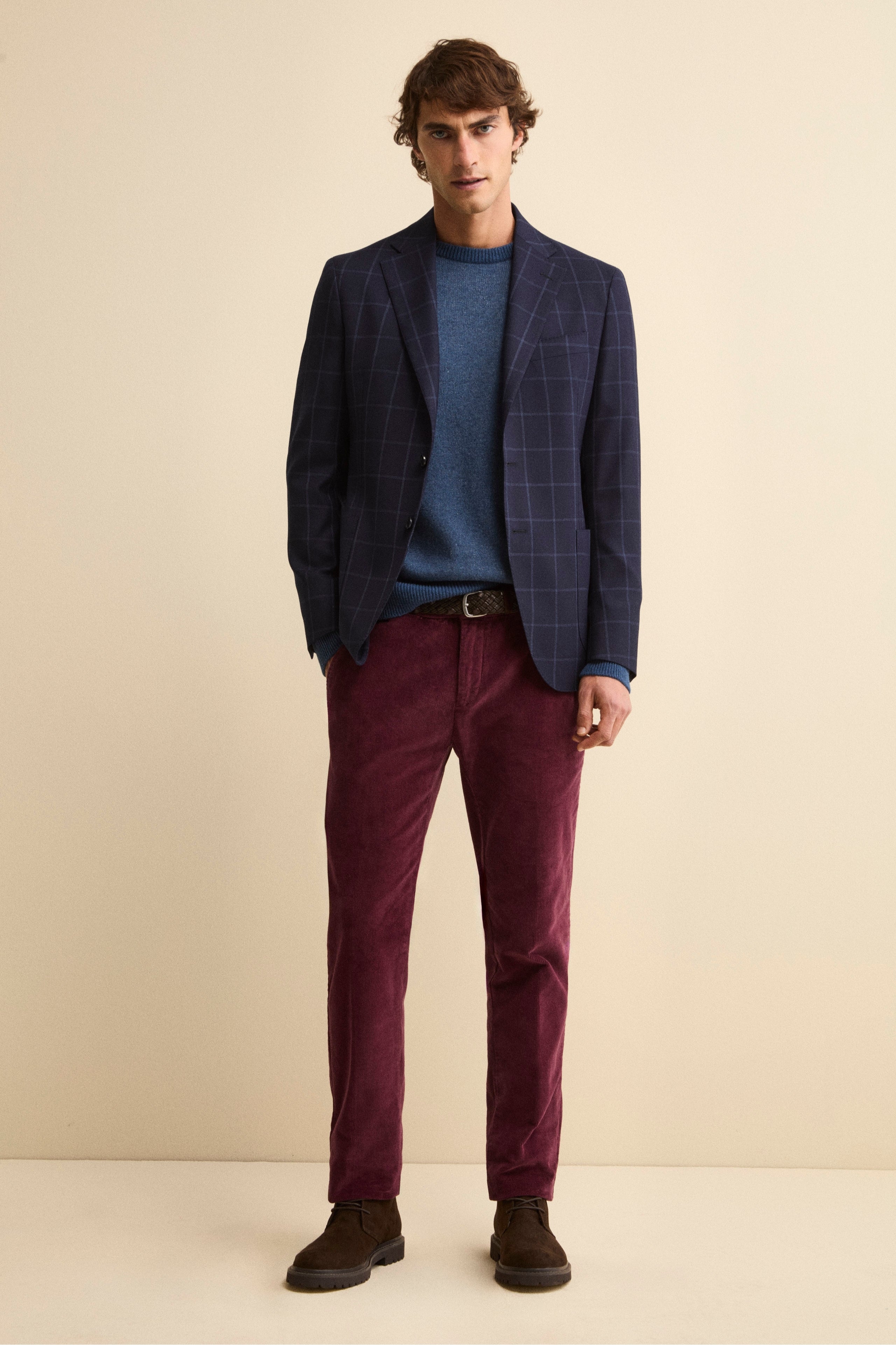 Pantalone Chino Regular Fit in Velluto - BURGUNDY