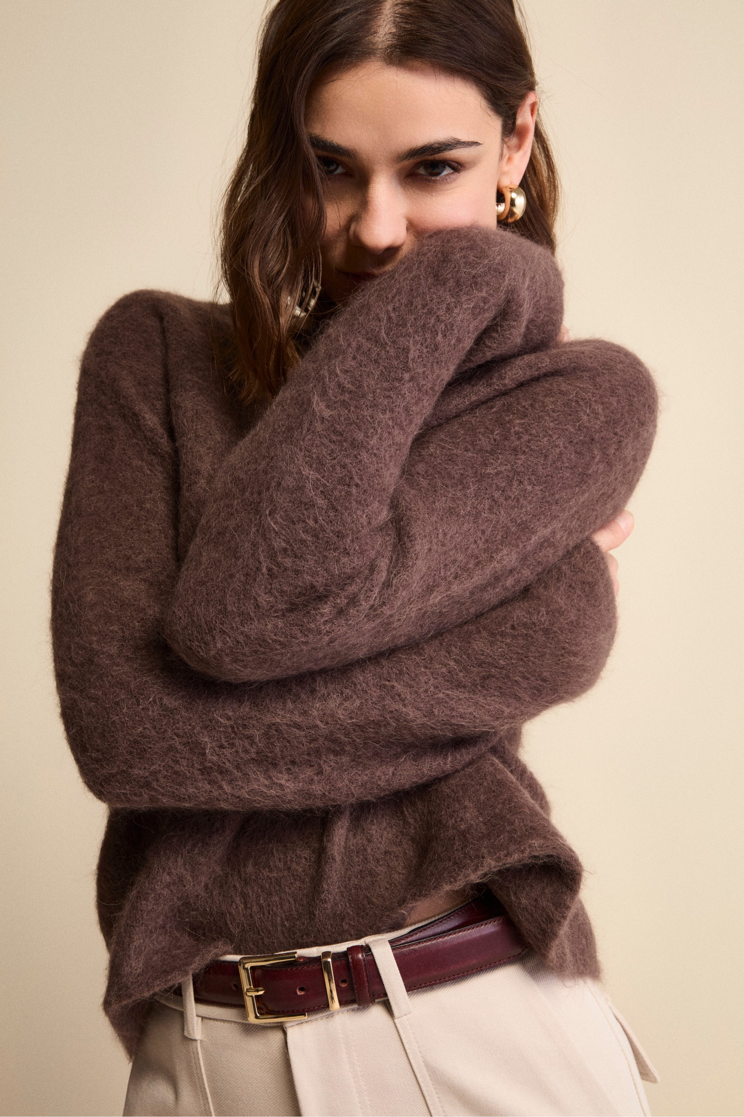 Maglia Girocollo Boxy in Misto Alpaca - T.MORO