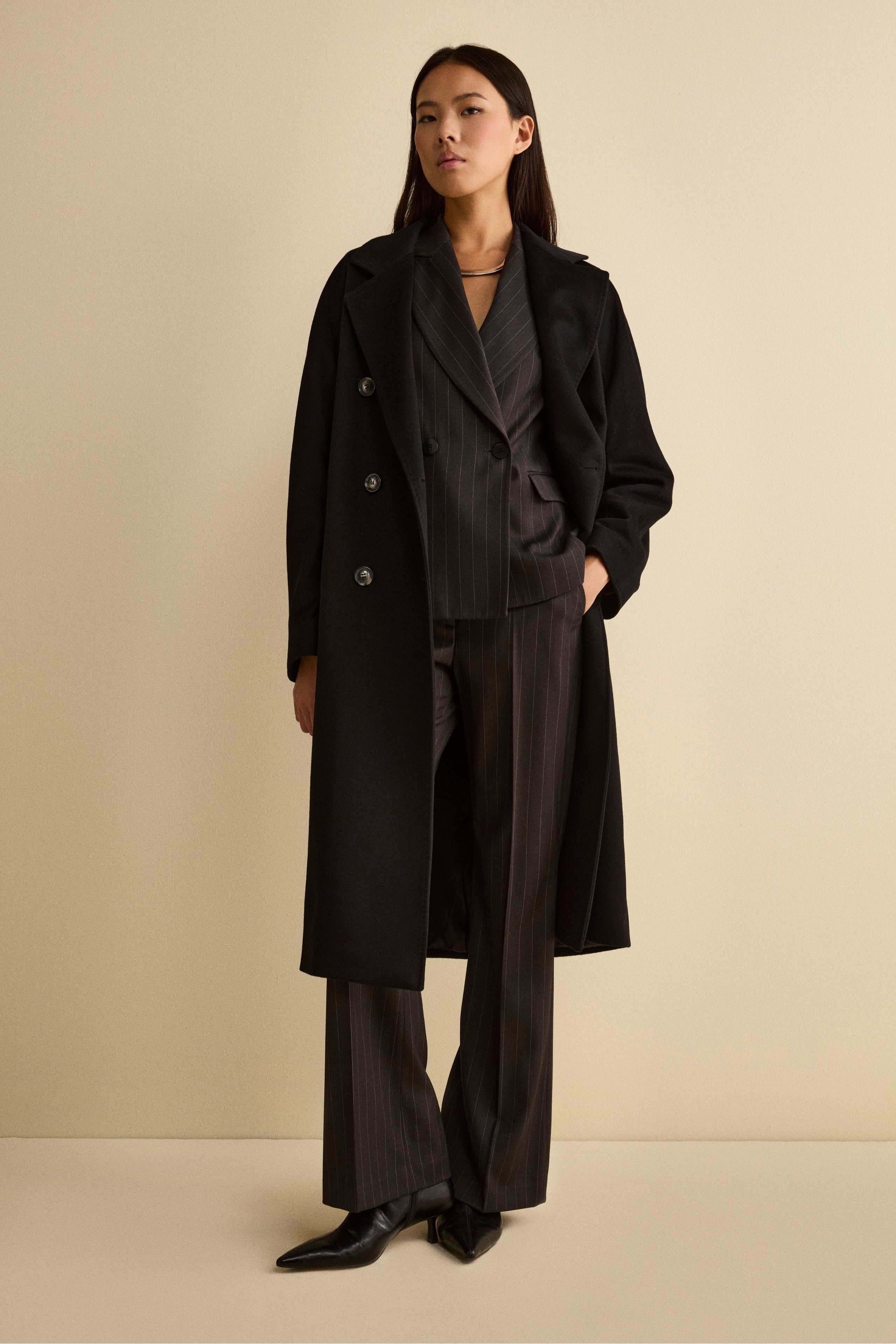 Cappotto Lungo Doppiopetto in Puro Cashmere - NERO
