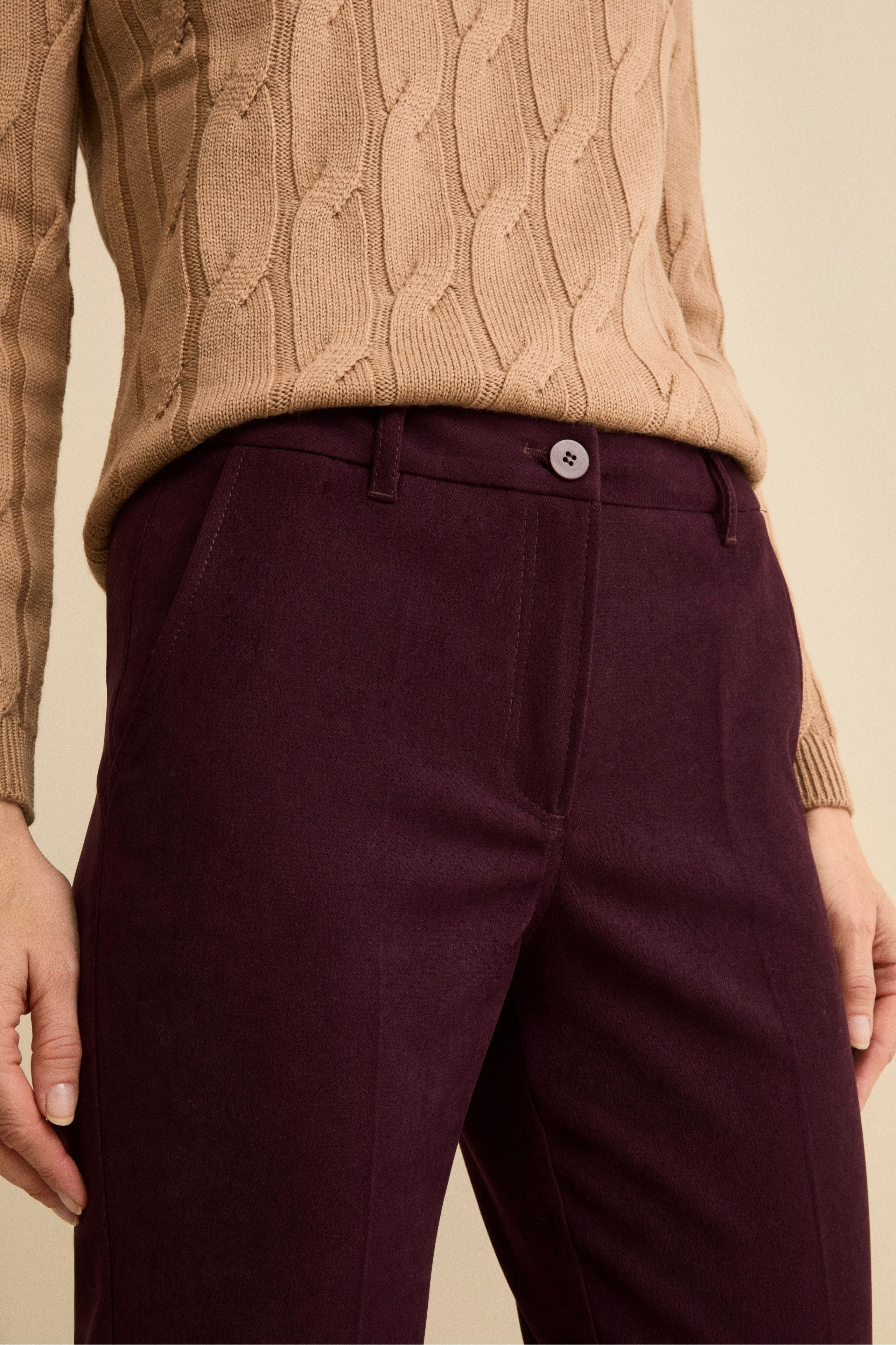 Pantalone a Sigaretta Regular Fit in Velluto - BORDEAUX