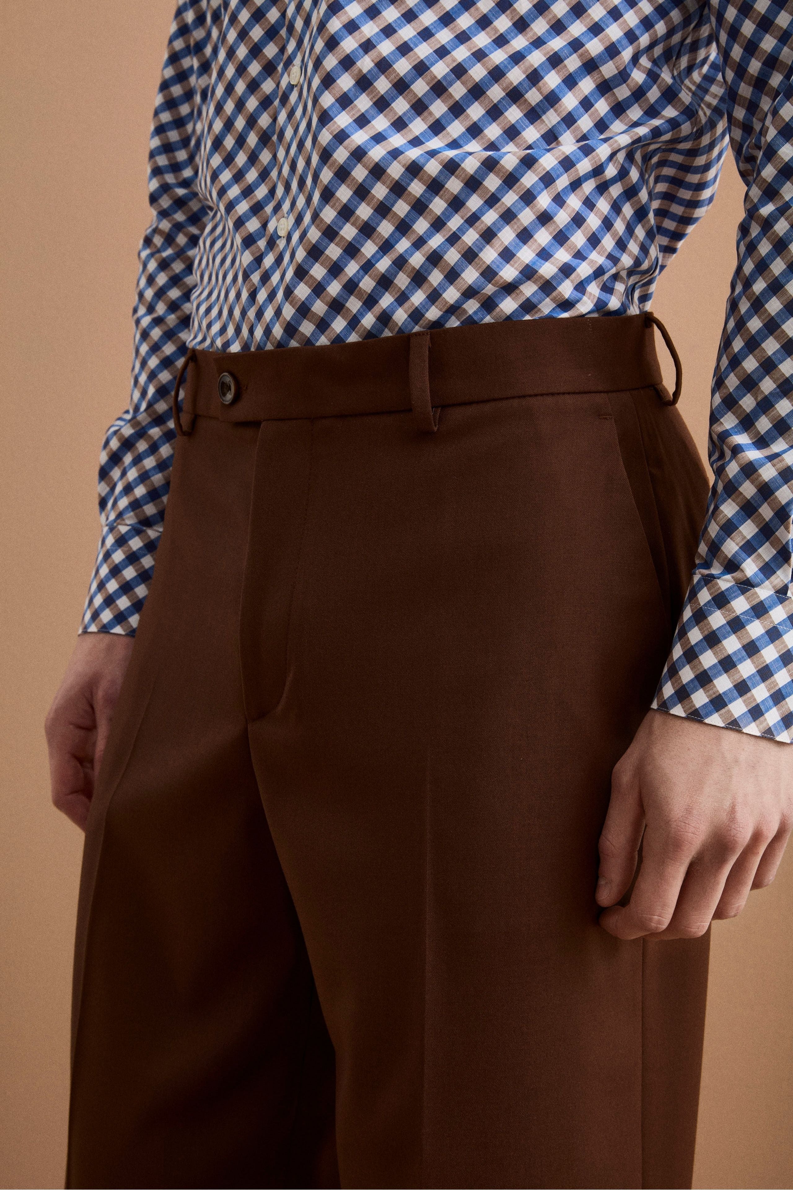 Pantalone Gamba Larga in Misto Lana con Piega - BRUCIATO