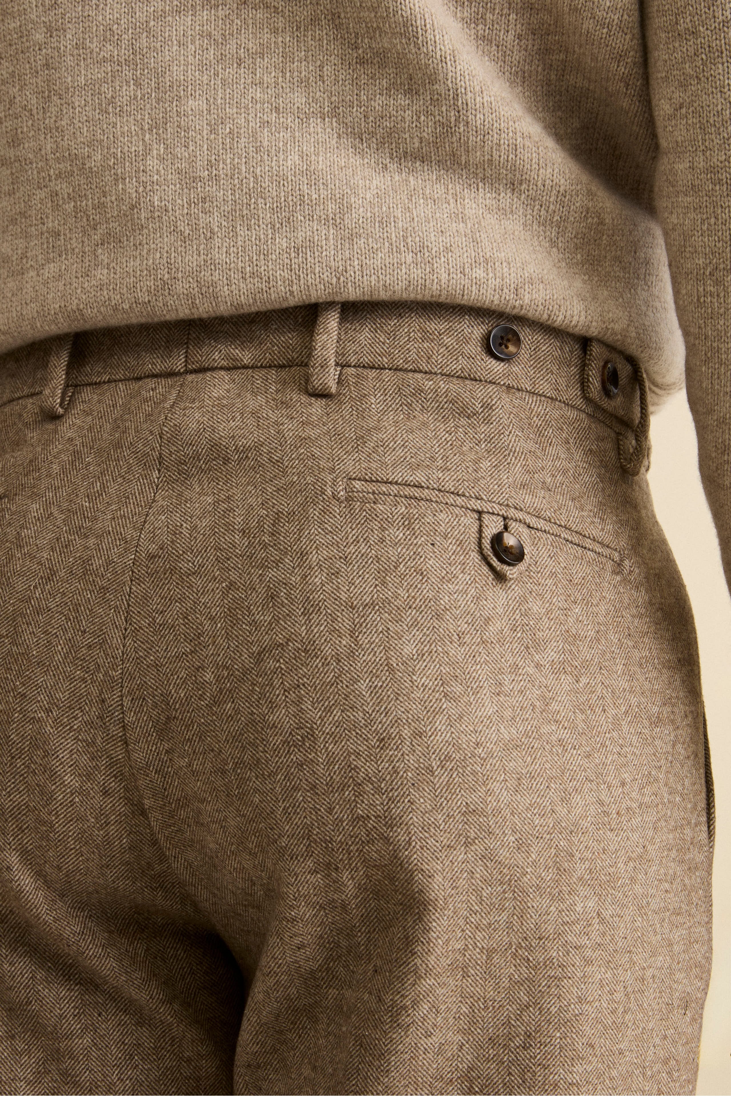 Pantalone Straight Spigato in Misto Lana con Risvolto - NOCCIOLA MELANGE