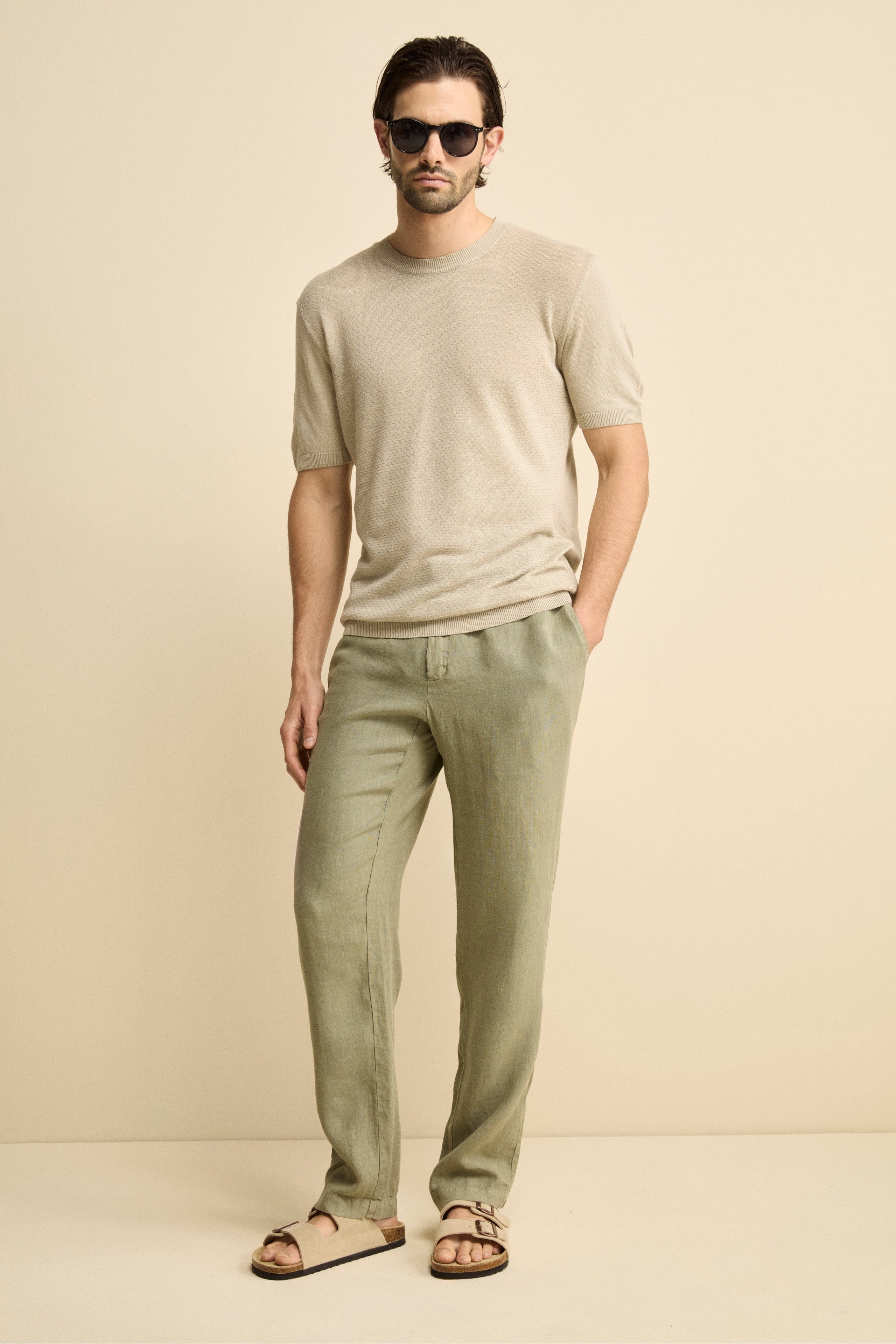 Pantalone Morbido in Lino - VERDE MILITARE