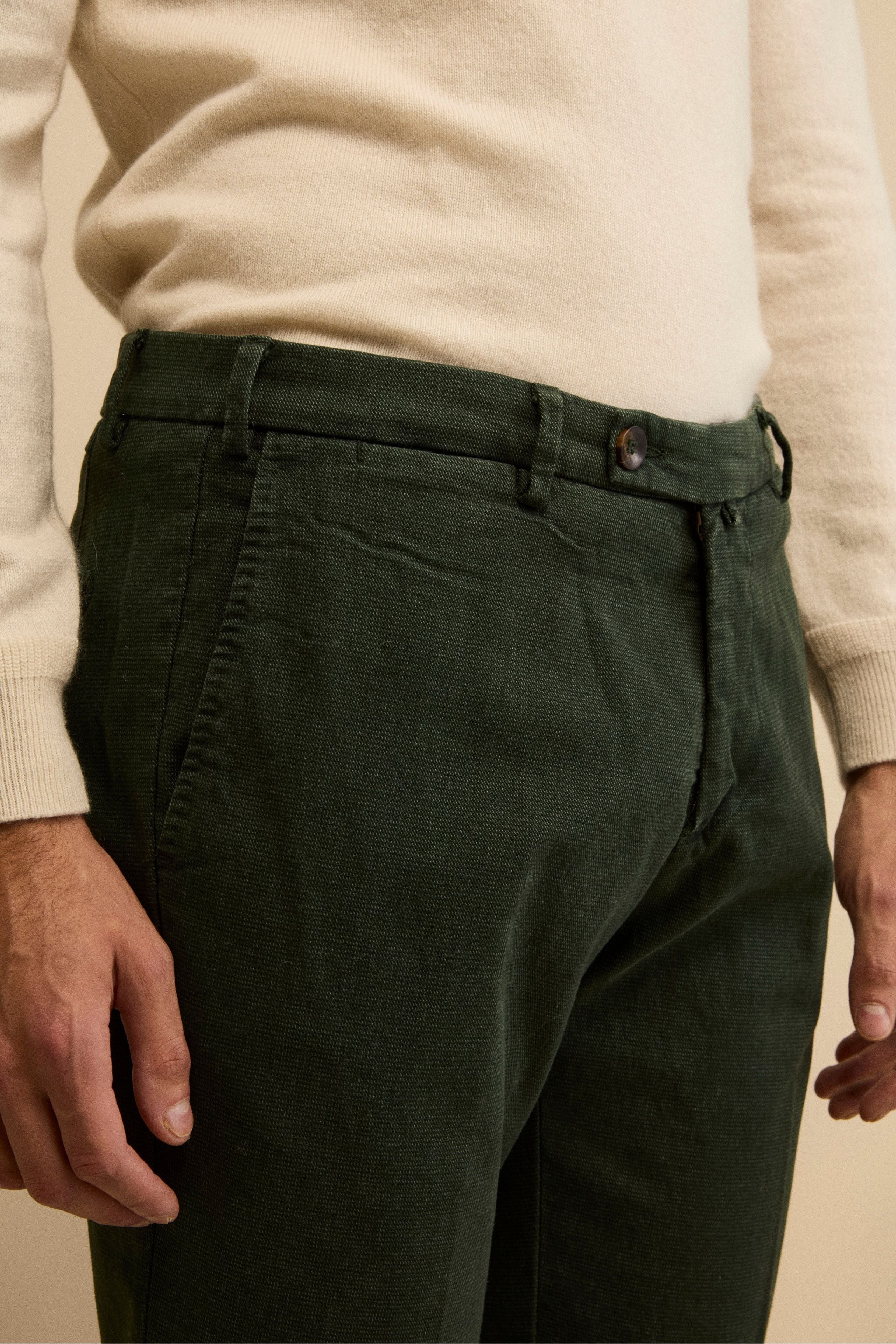 Pantalone Micropunto Regular Fit in Cotone - VERDE