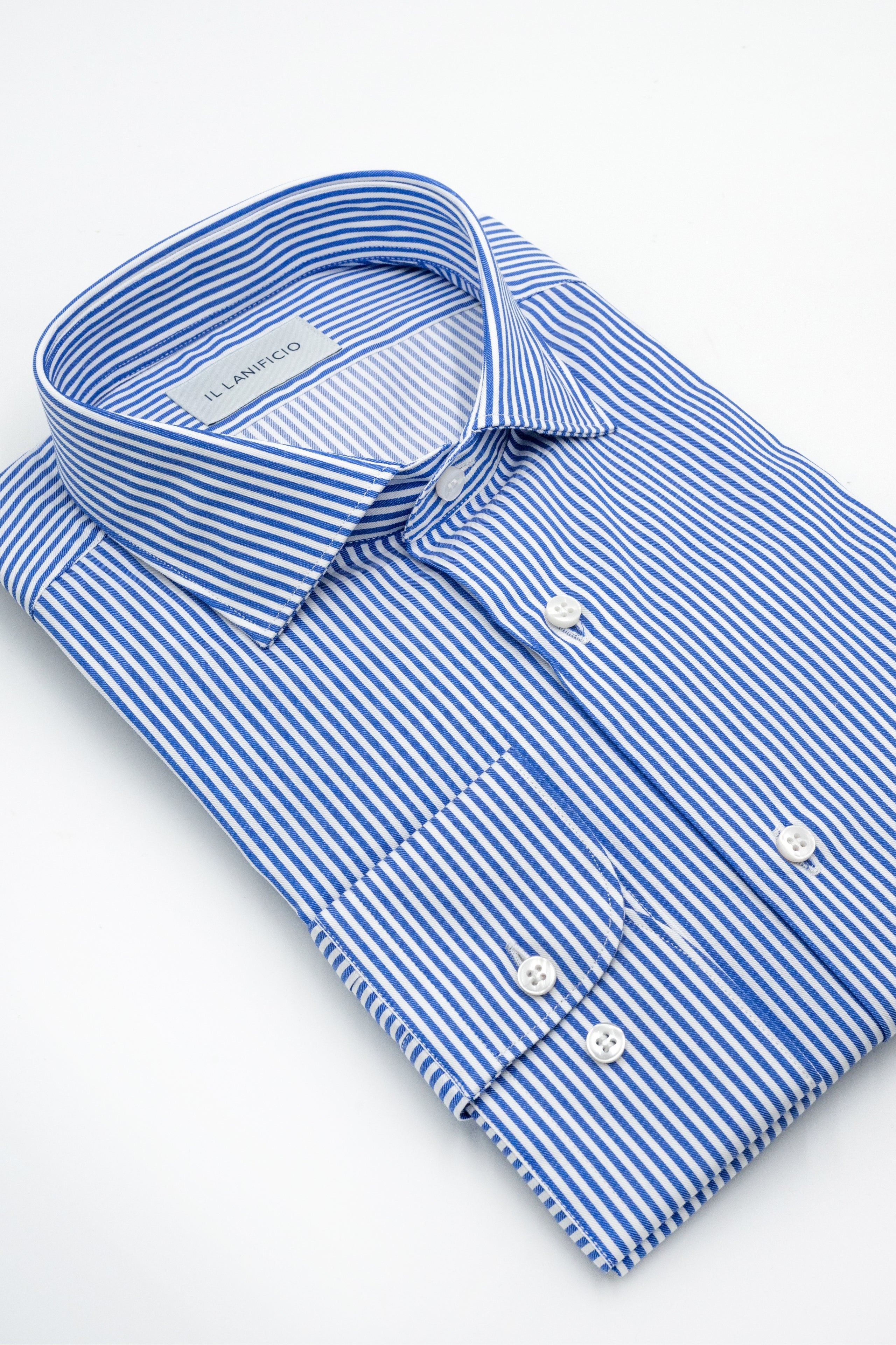 Camicia Fantasia Custom Fit in Twill di Cotone - RIGATO BLU