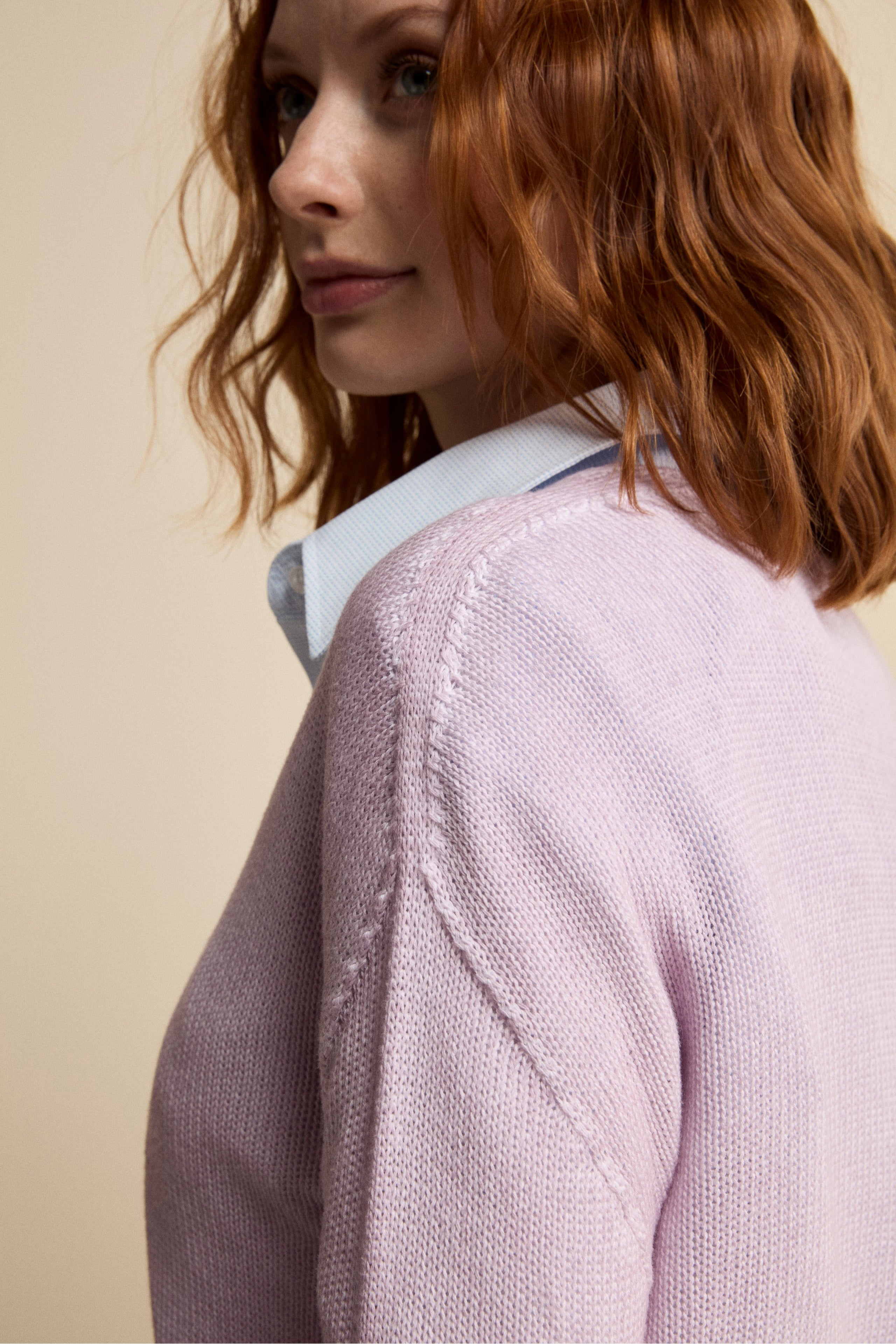 Maglia Morbida Scollo a V in Cotone - LILLA