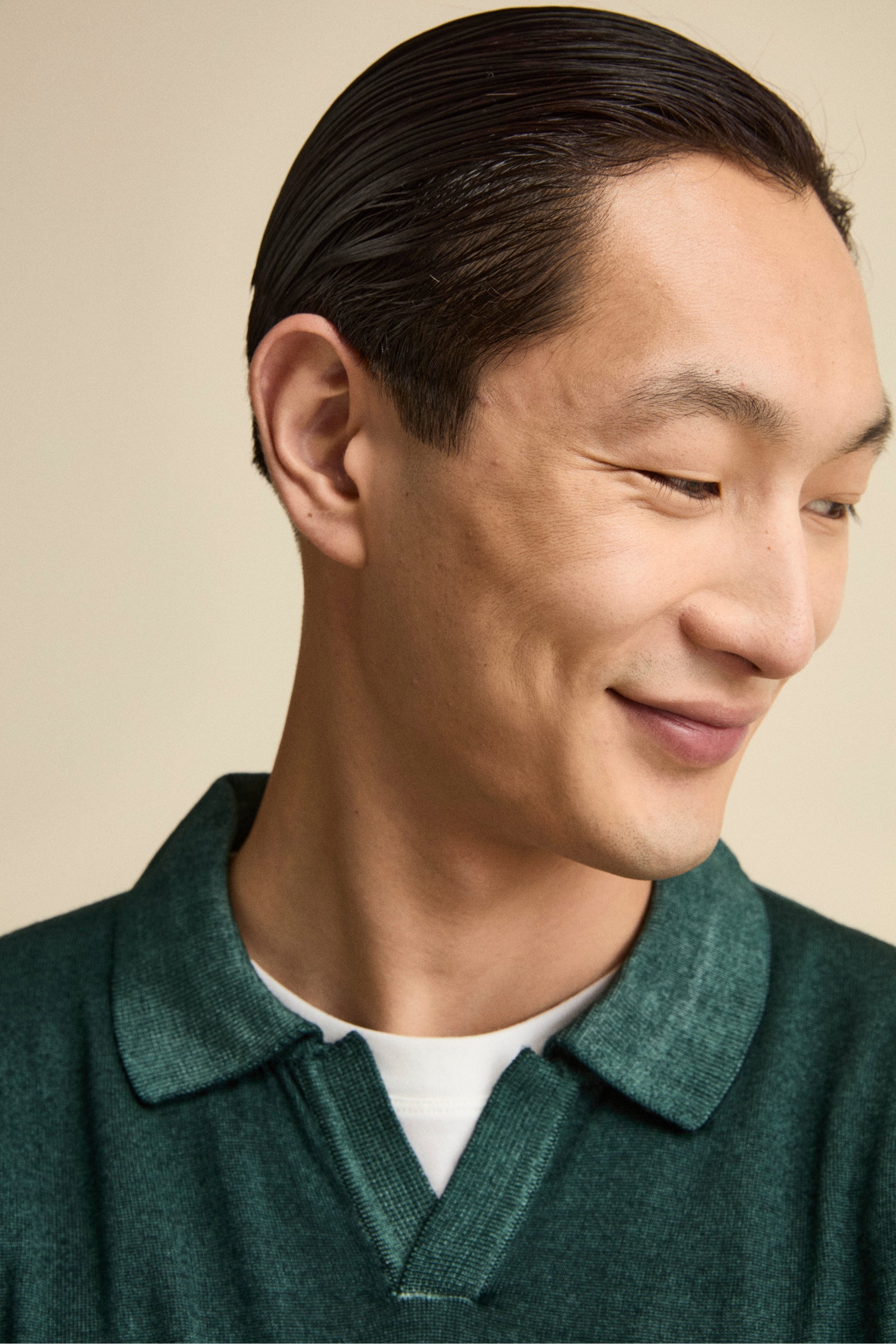 Polo derby in lana merino - PETROLIO