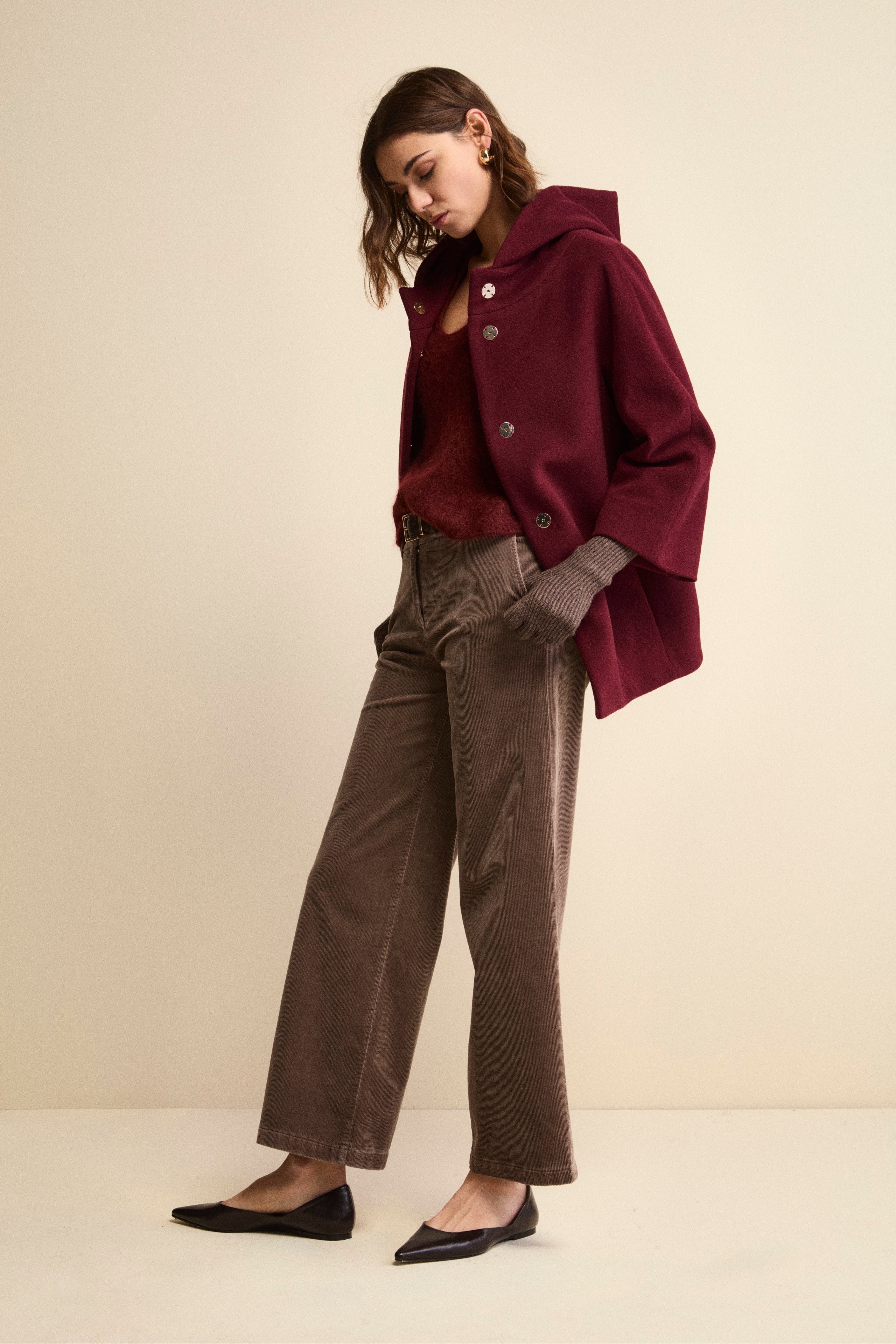 Pantalone in Velluto a Gamba Larga - MARRONE