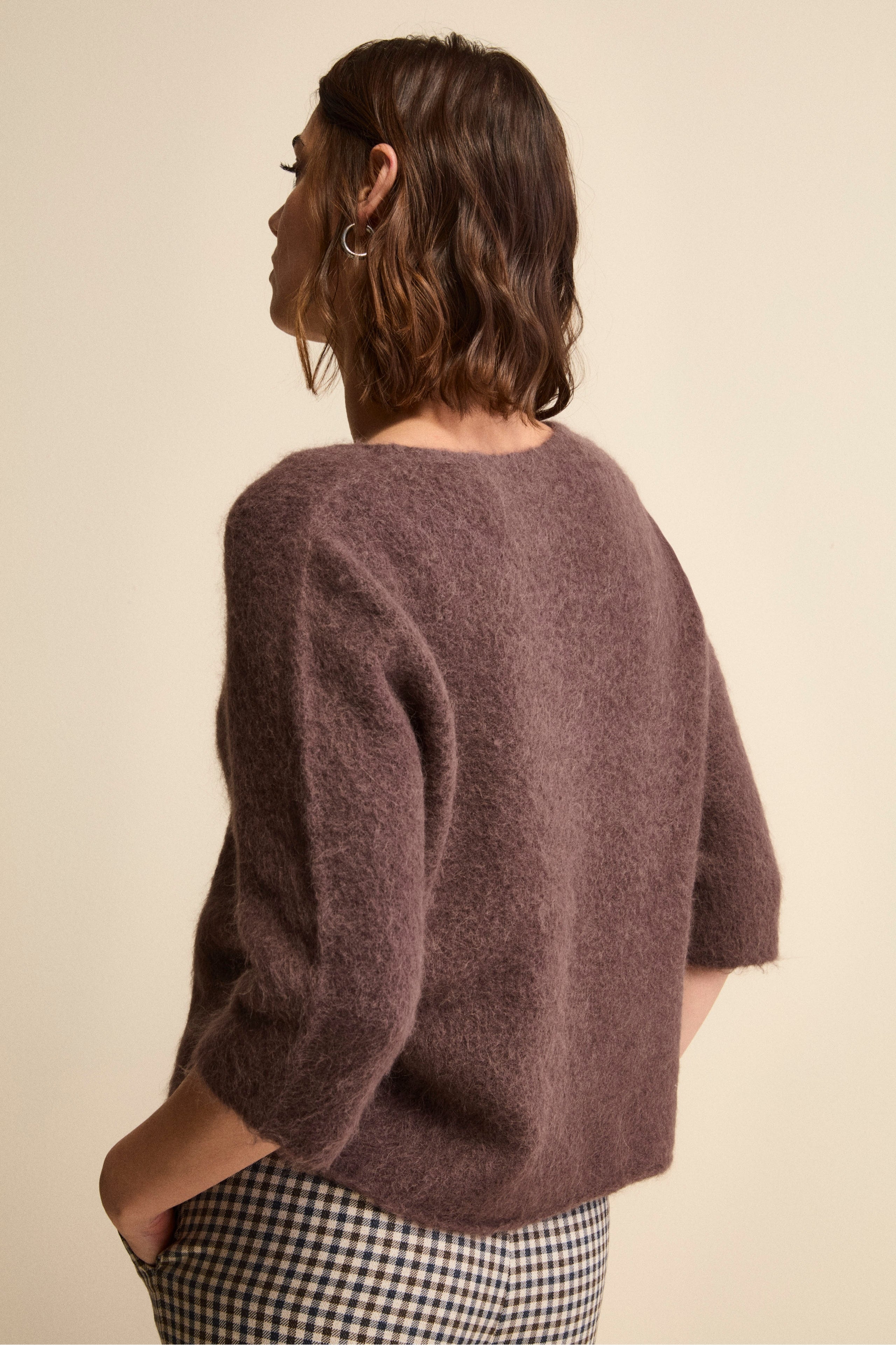 Maglia Boxy Scollo a V in Misto Alpaca - T.MORO