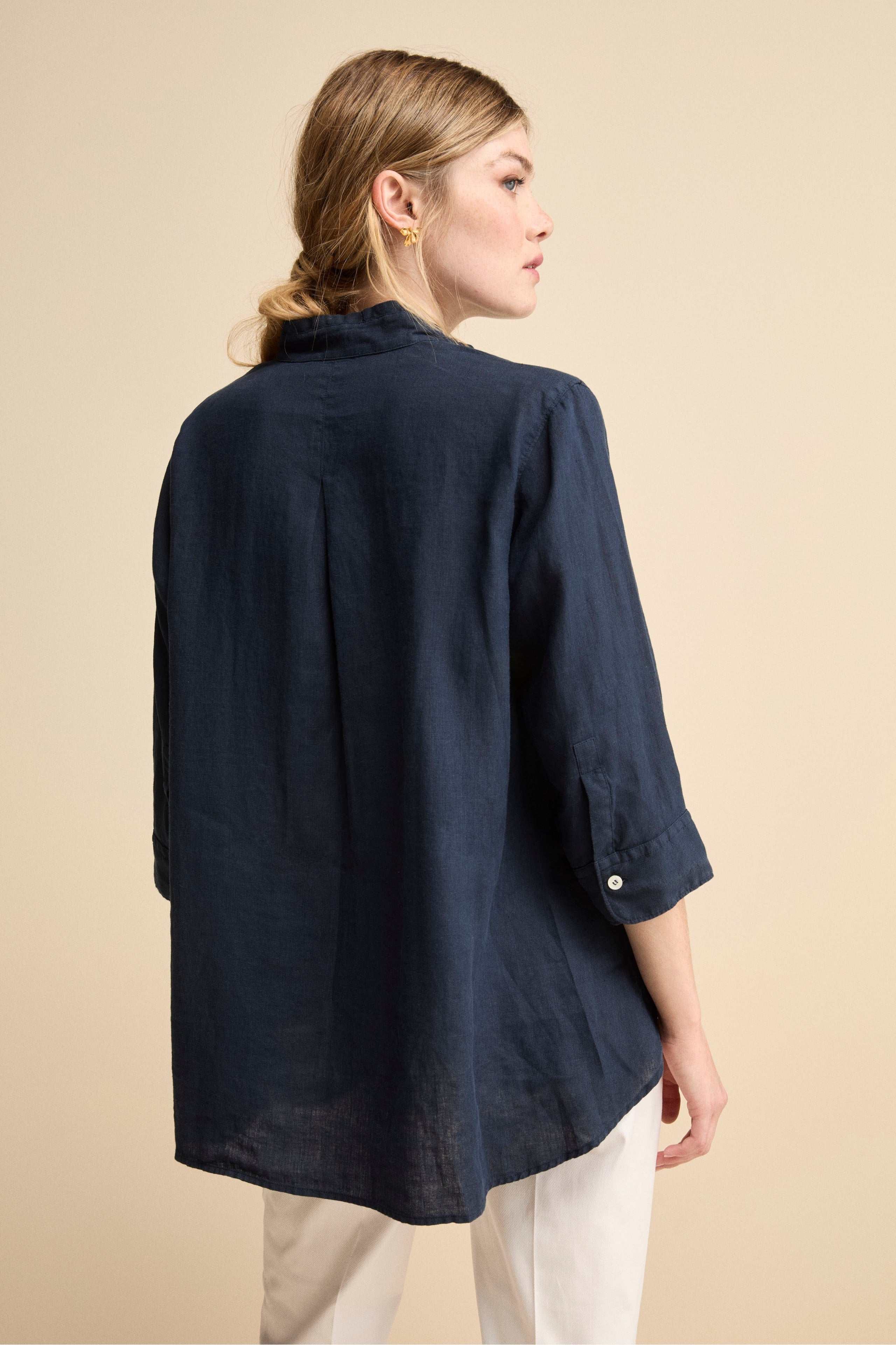 Camicia Over Coreana in Lino - BLU