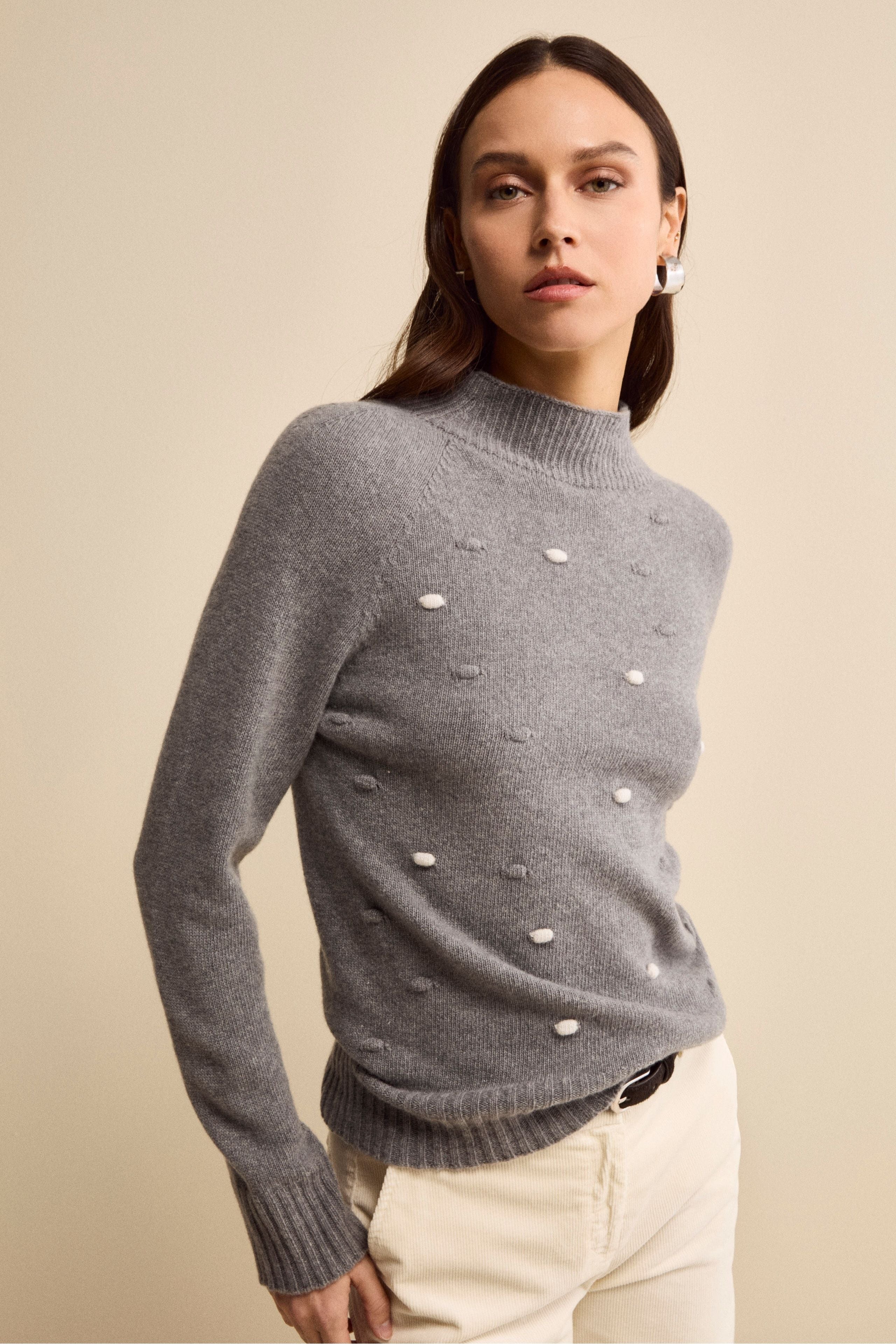 Lupetto in Lana e Cashmere con Lavorazione Bobble Stitch - GRIGIO