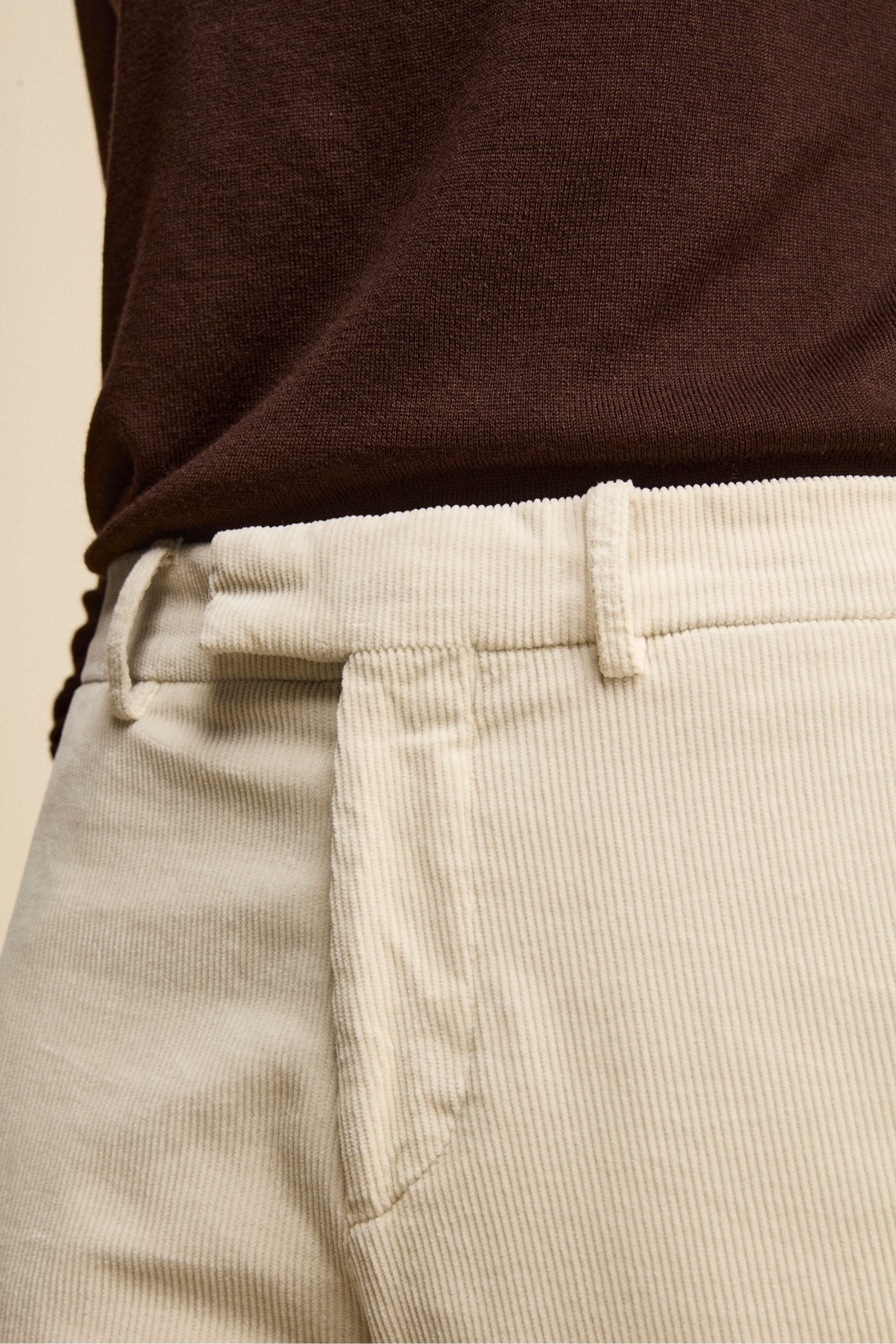 Pantalone Gamba Larga in Velluto a Coste - PANNA