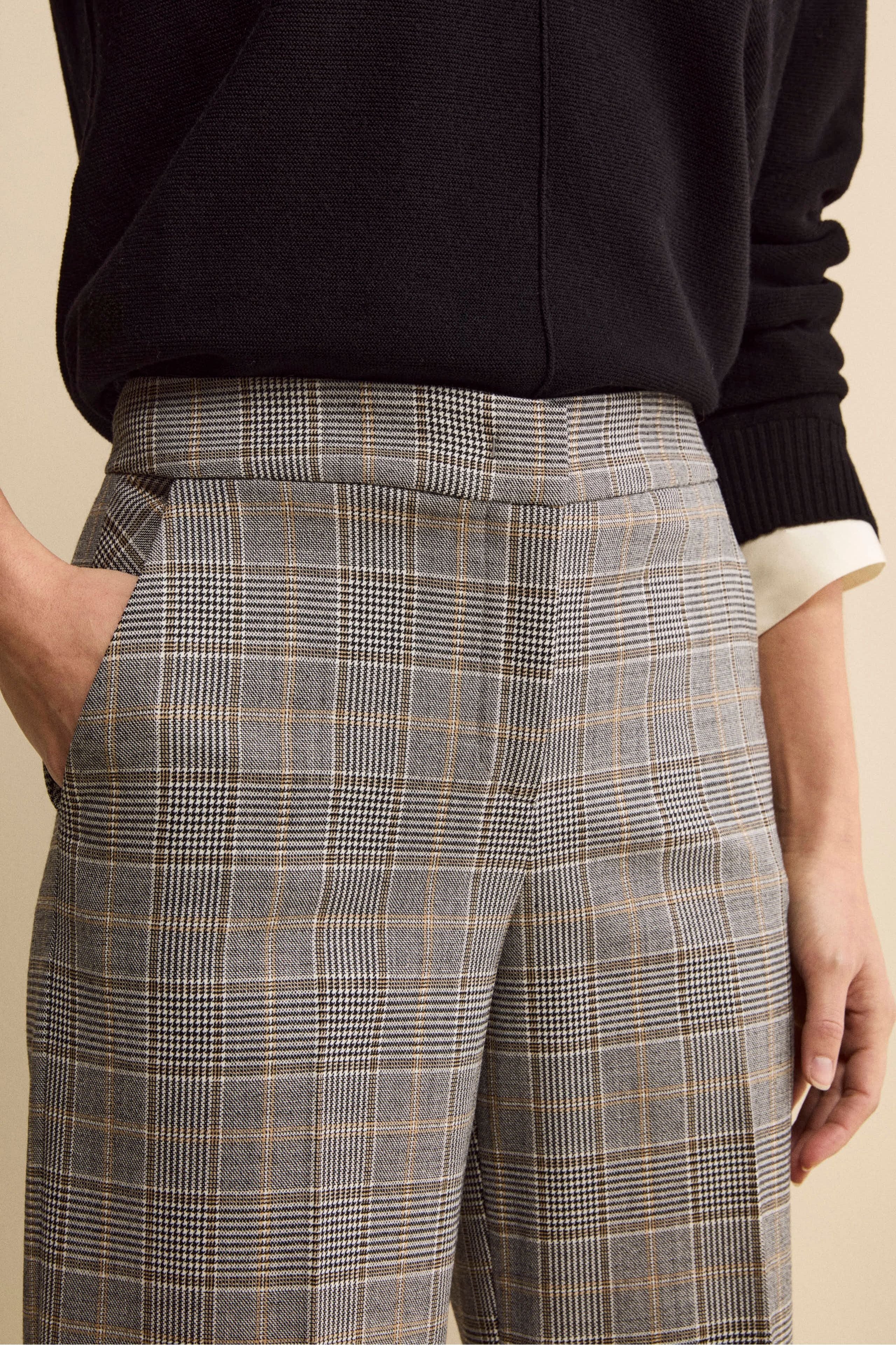 Pantalone Check a Palazzo in Misto Lana - GALLES GRIGIO