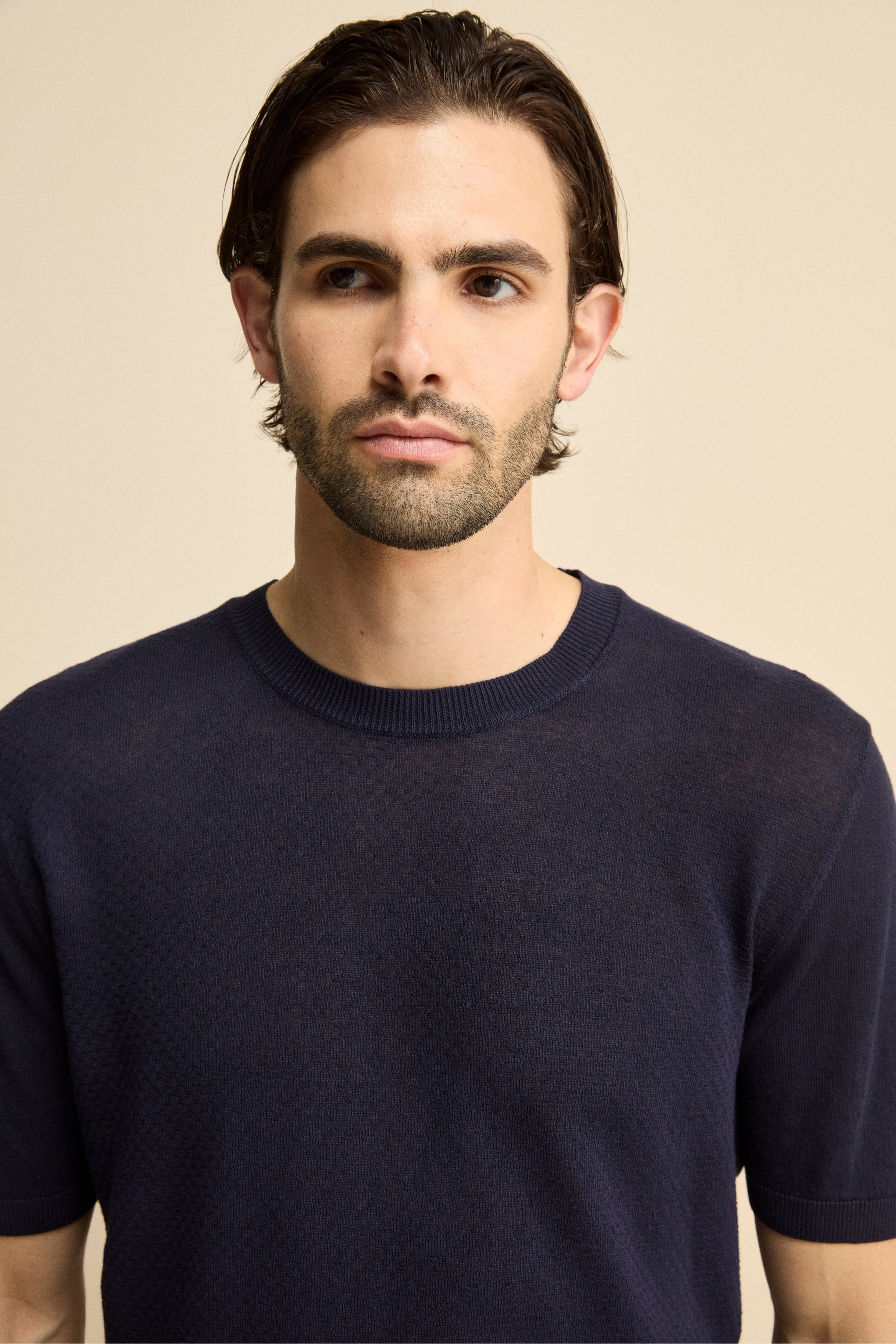 T-Shirt Girocollo in Misto Lino - NAVY