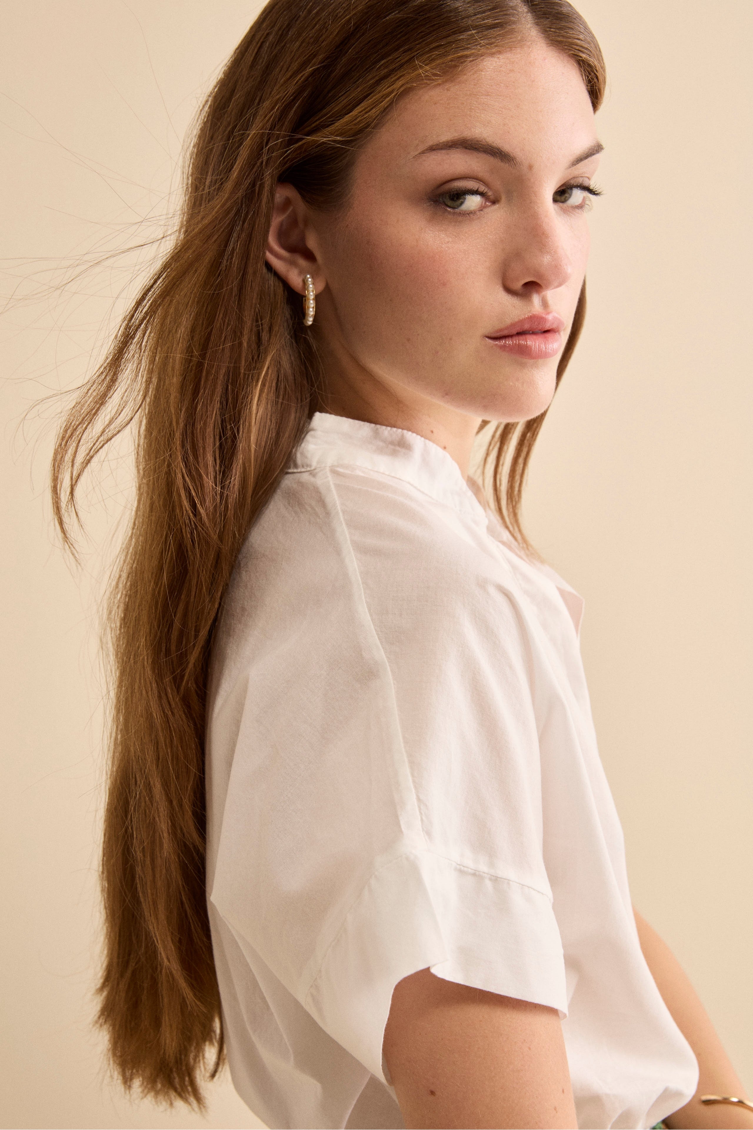 Blusa Boxy in Cotone con Bottoni - PANNA