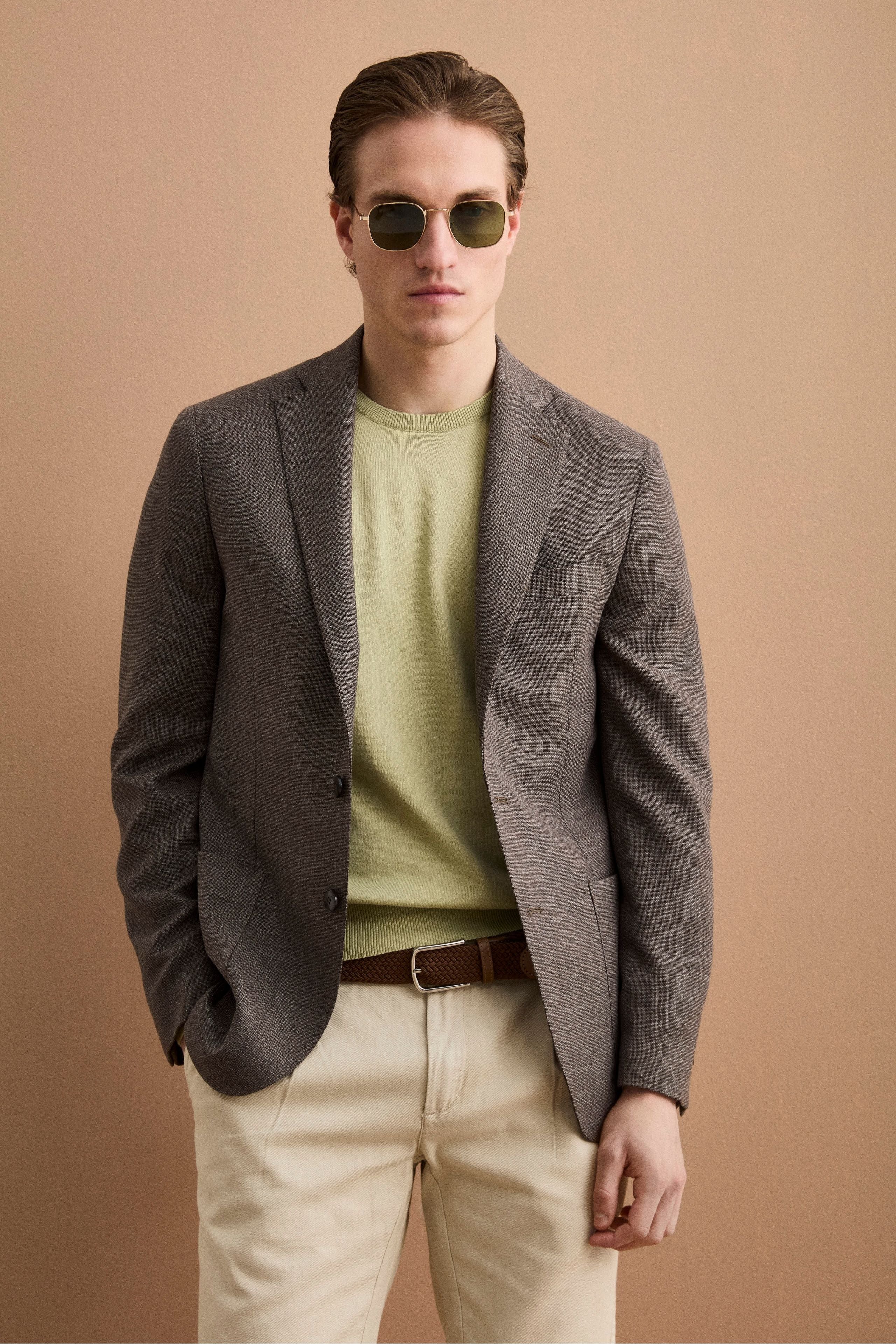 Giacca Slim Fit Semifoderata in Lana Vergine - MARRONE