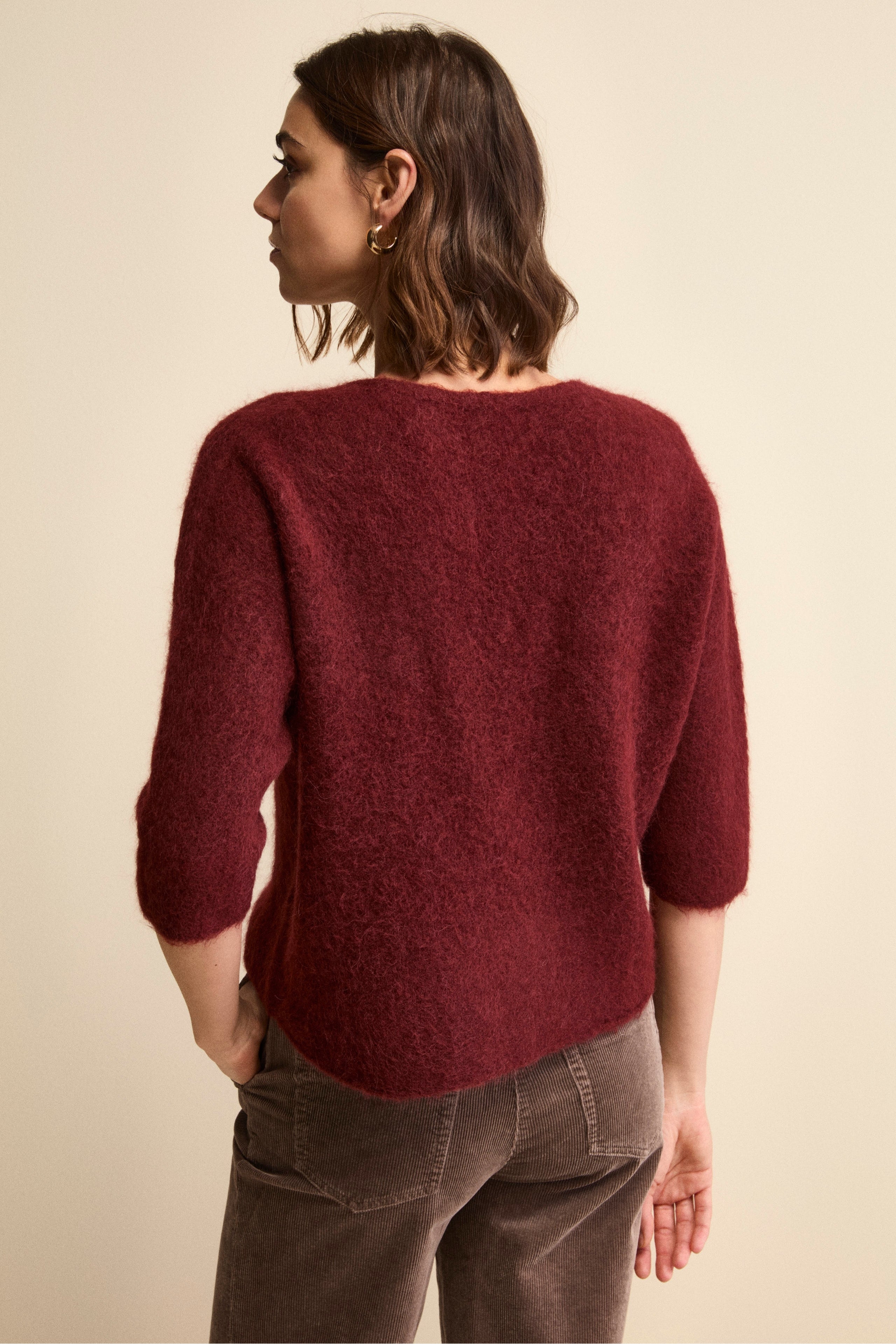 Maglia Boxy Scollo a V in Misto Alpaca - BORDEAUX