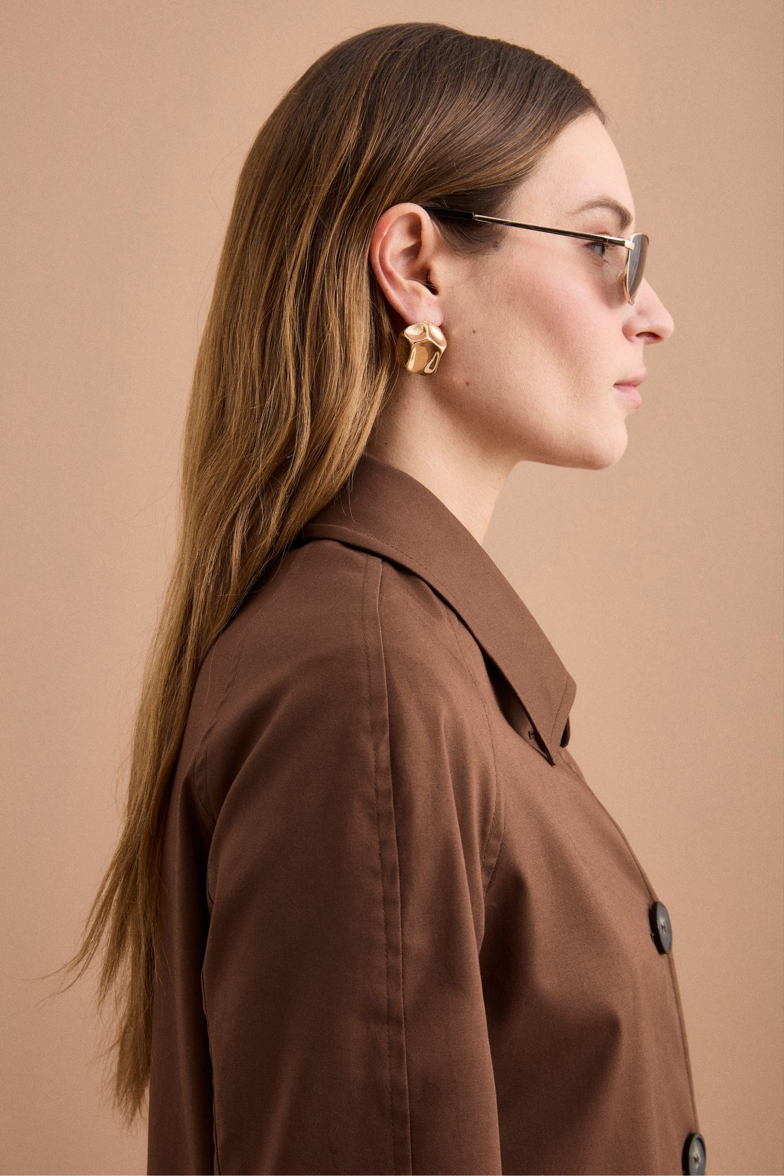 Trench Monopetto Foderato con Collo a Camicia - BRUCIATO