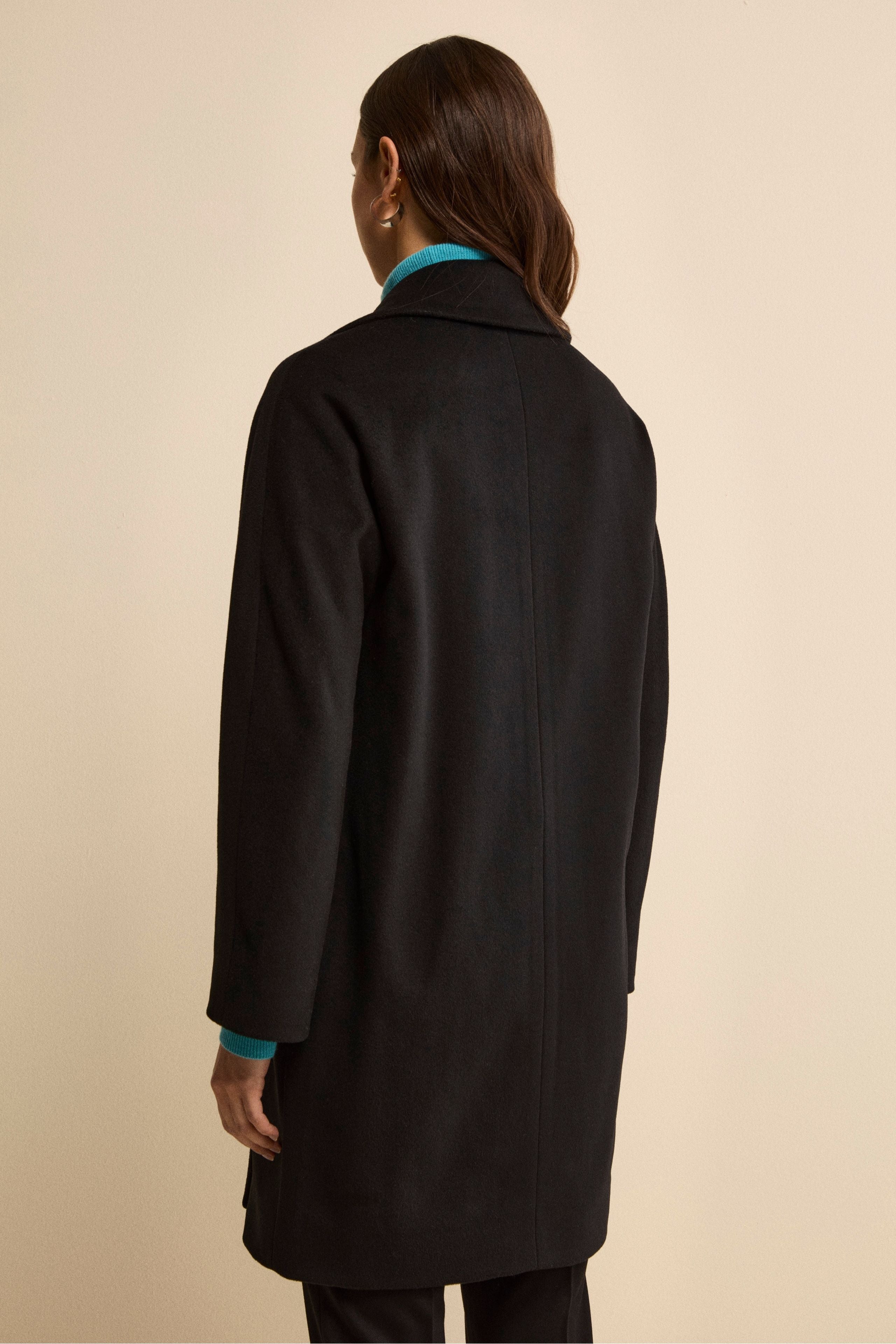 Cappotto Midi Doppiopetto in Misto Lana e Cashmere - NERO