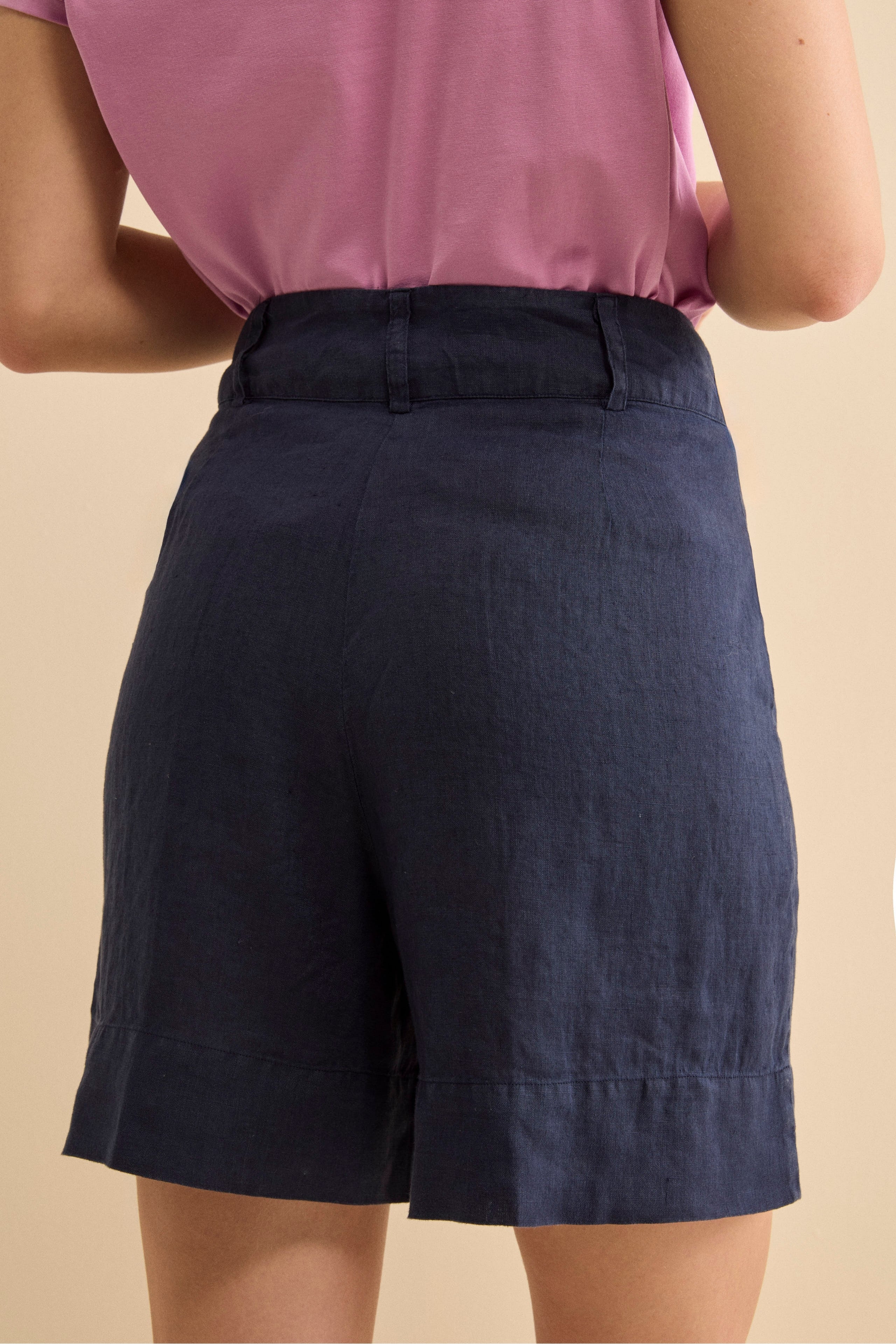 Bermuda in Lino con Bottoni - NAVY