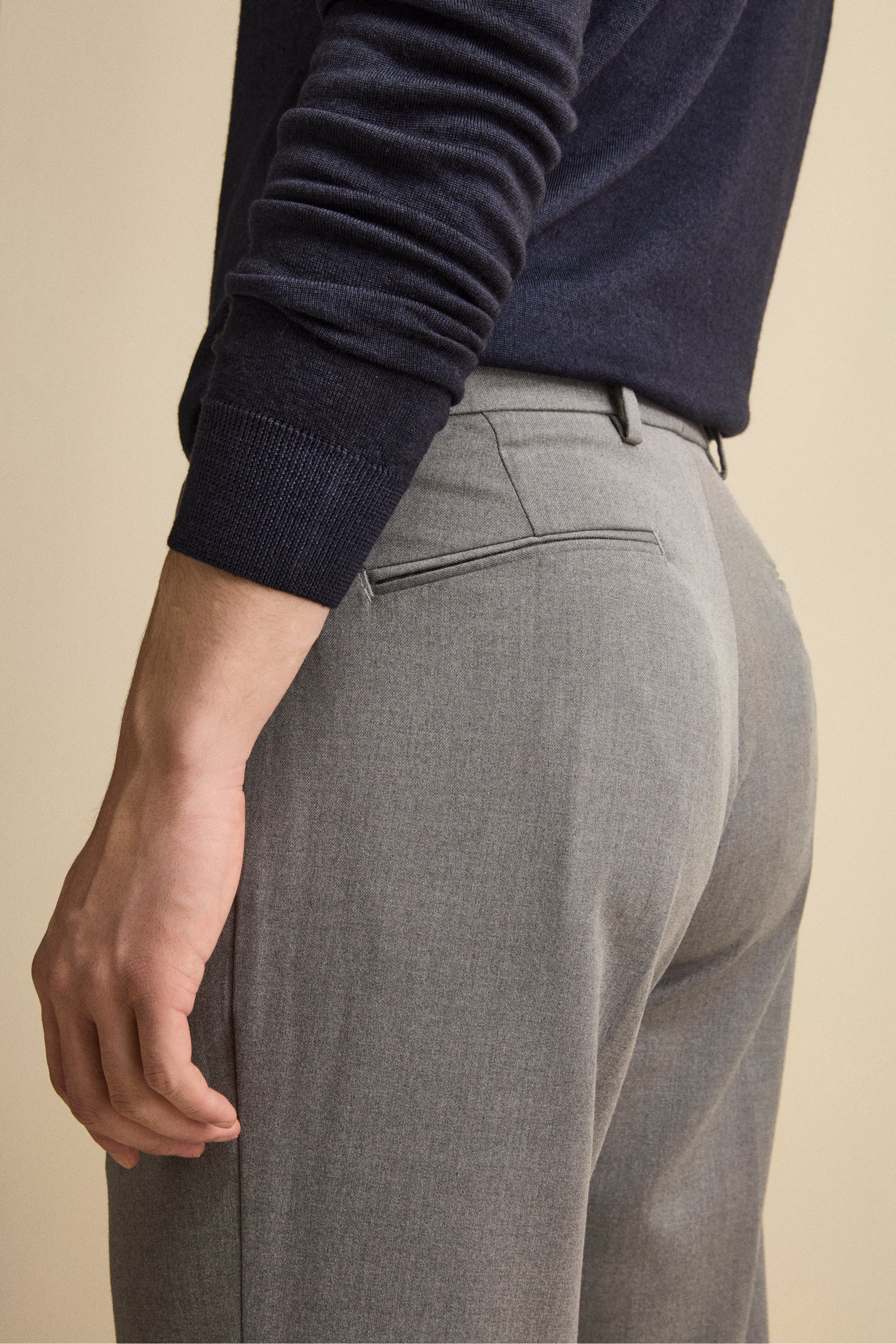 Pantalone Straight in Misto Lana con Pinces e Risvolto - GRIGIO CHIARO